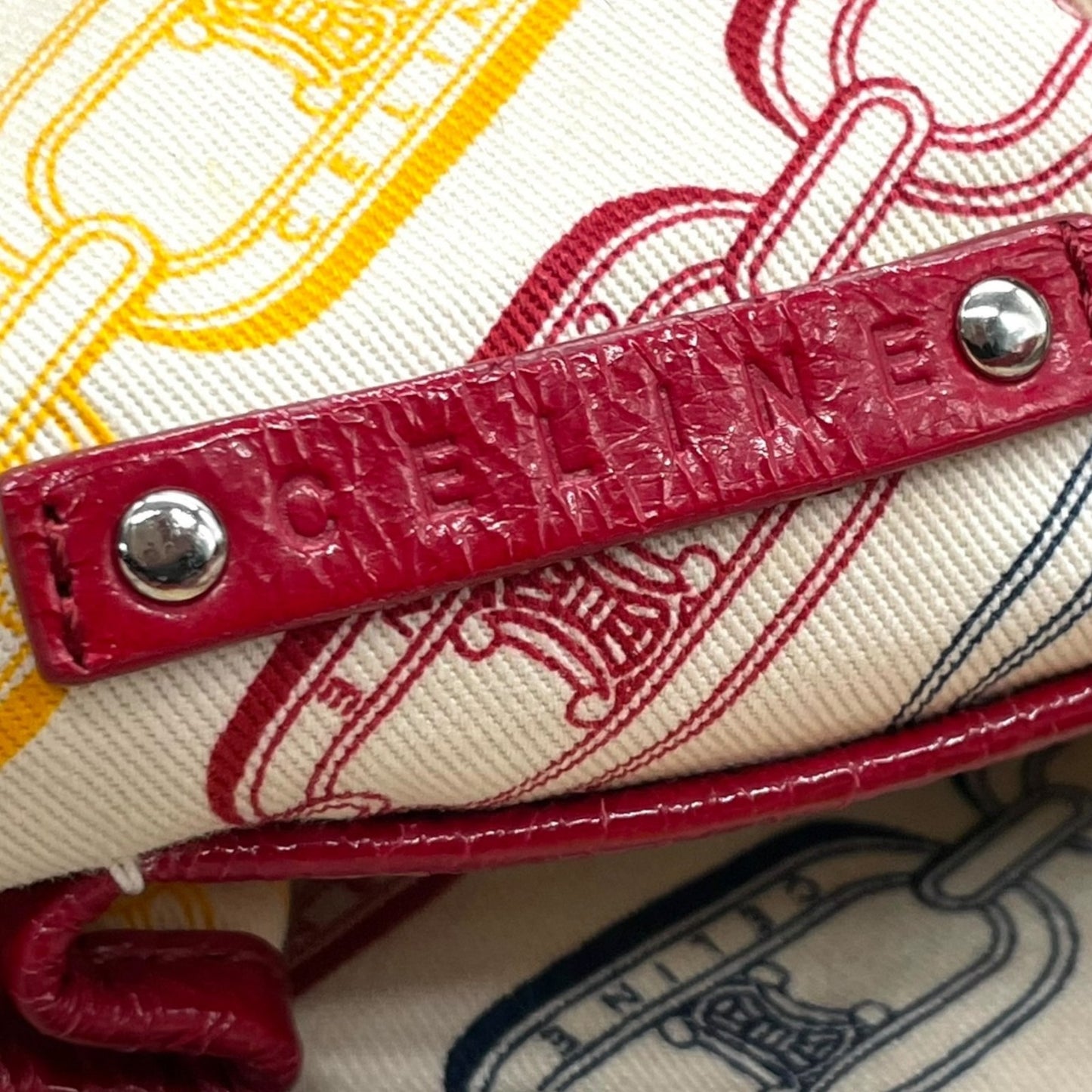 美品 セリーヌ CELINE ビタースウィート Bittersweet ハンドバッグ トートバッグ パテントレザー エナメル 本革 レッド 赤 シルバー金具 ギャザー レディース 肩掛け 軽量 大容量 オールドセリーヌ 鞄 カバン アクセントカラー K3