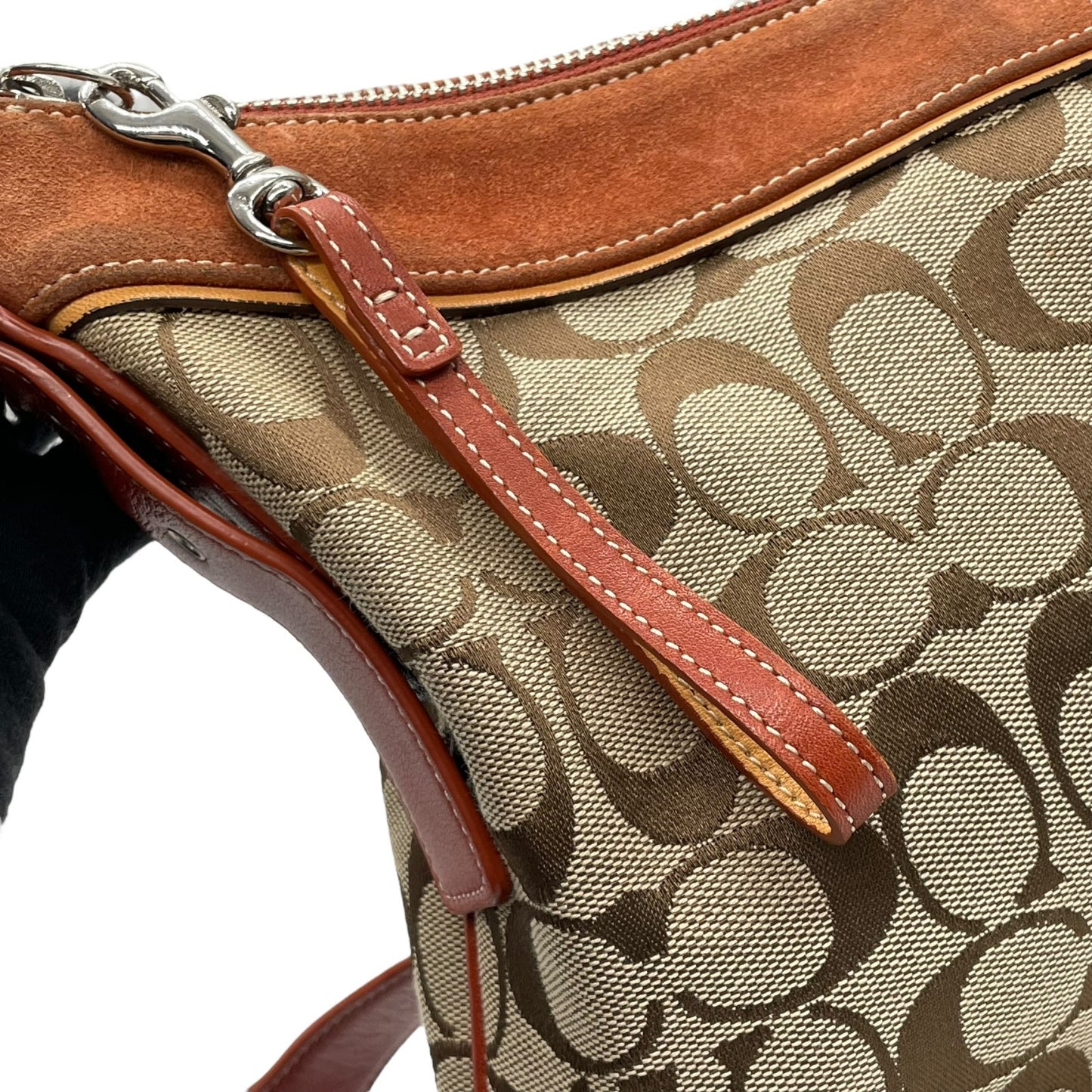 コーチ COACH シグネチャー ワンショルダーバッグ キャンバス スエード ブラウン系 茶色 トリミングレザー 肩掛けバッグ S91