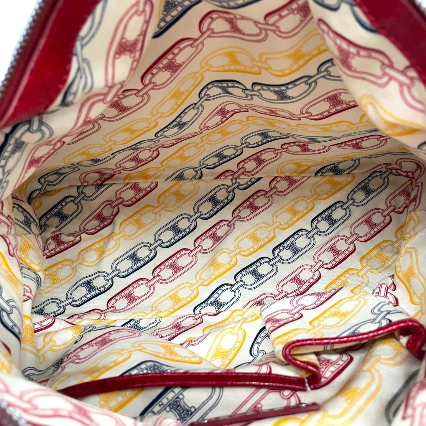 美品 セリーヌ CELINE ビタースウィート Bittersweet ハンドバッグ トートバッグ パテントレザー エナメル 本革 レッド 赤 シルバー金具 ギャザー レディース 肩掛け 軽量 大容量 オールドセリーヌ 鞄 カバン アクセントカラー K3