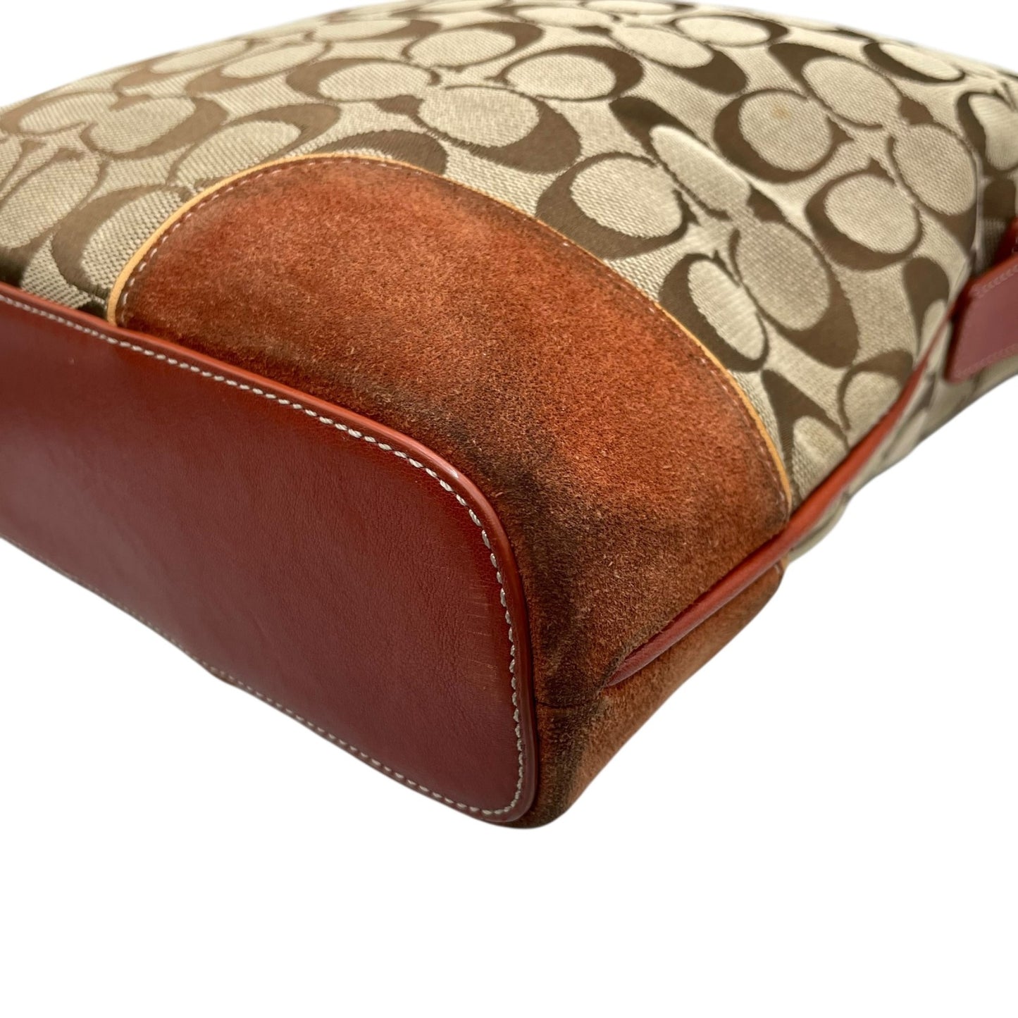 コーチ COACH シグネチャー ワンショルダーバッグ キャンバス スエード ブラウン系 茶色 トリミングレザー 肩掛けバッグ S91