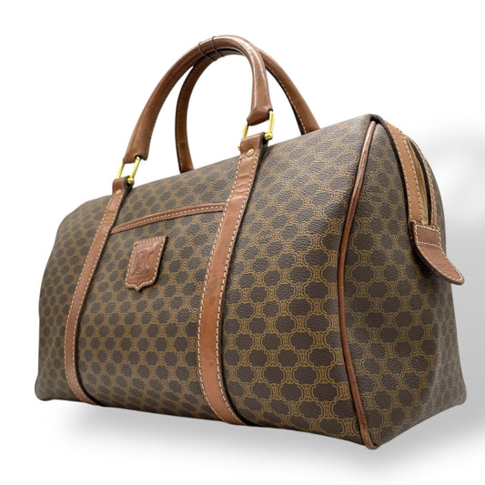 CELINE ヴィンテージ マカダム ミニボストンバッグ M06 オールドセリーヌ トリオンフ PVC レザー ブラウン ゴールド金具 レディース B