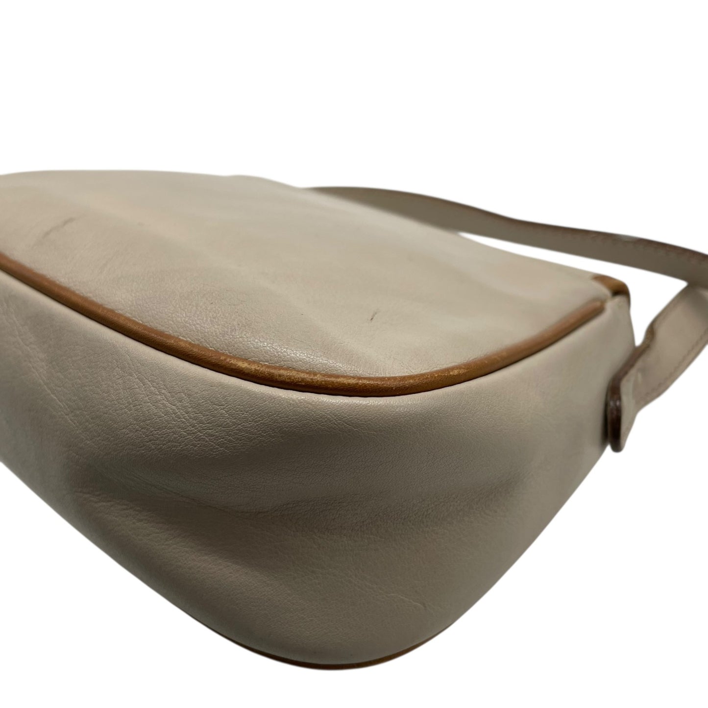 CELINE ヴィンテージ マカダムロゴ レザーショルダーバッグ M06 アイボリー×ブラウン ゴールド金具 クロスボディ オールドセリーヌ C3