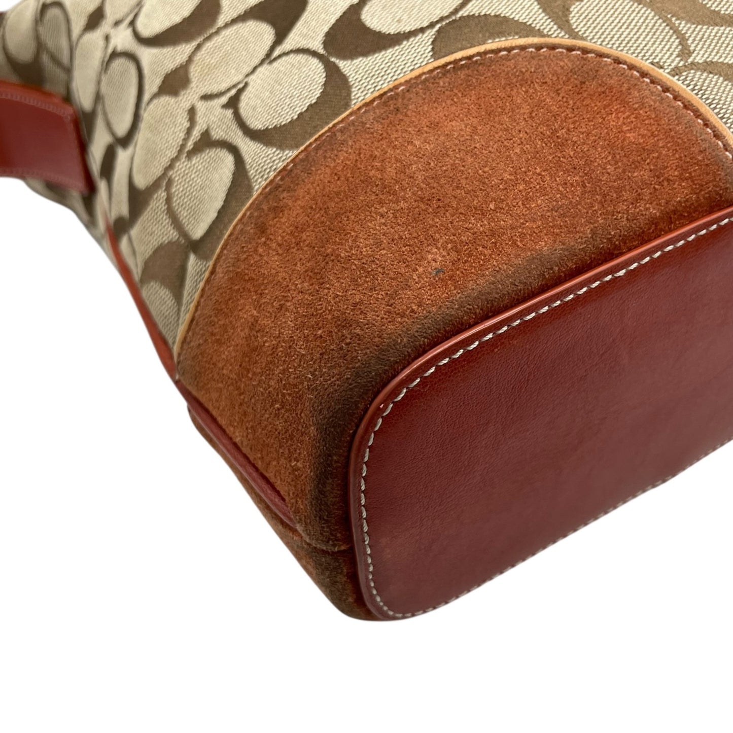 コーチ COACH シグネチャー ワンショルダーバッグ キャンバス スエード ブラウン系 茶色 トリミングレザー 肩掛けバッグ S91