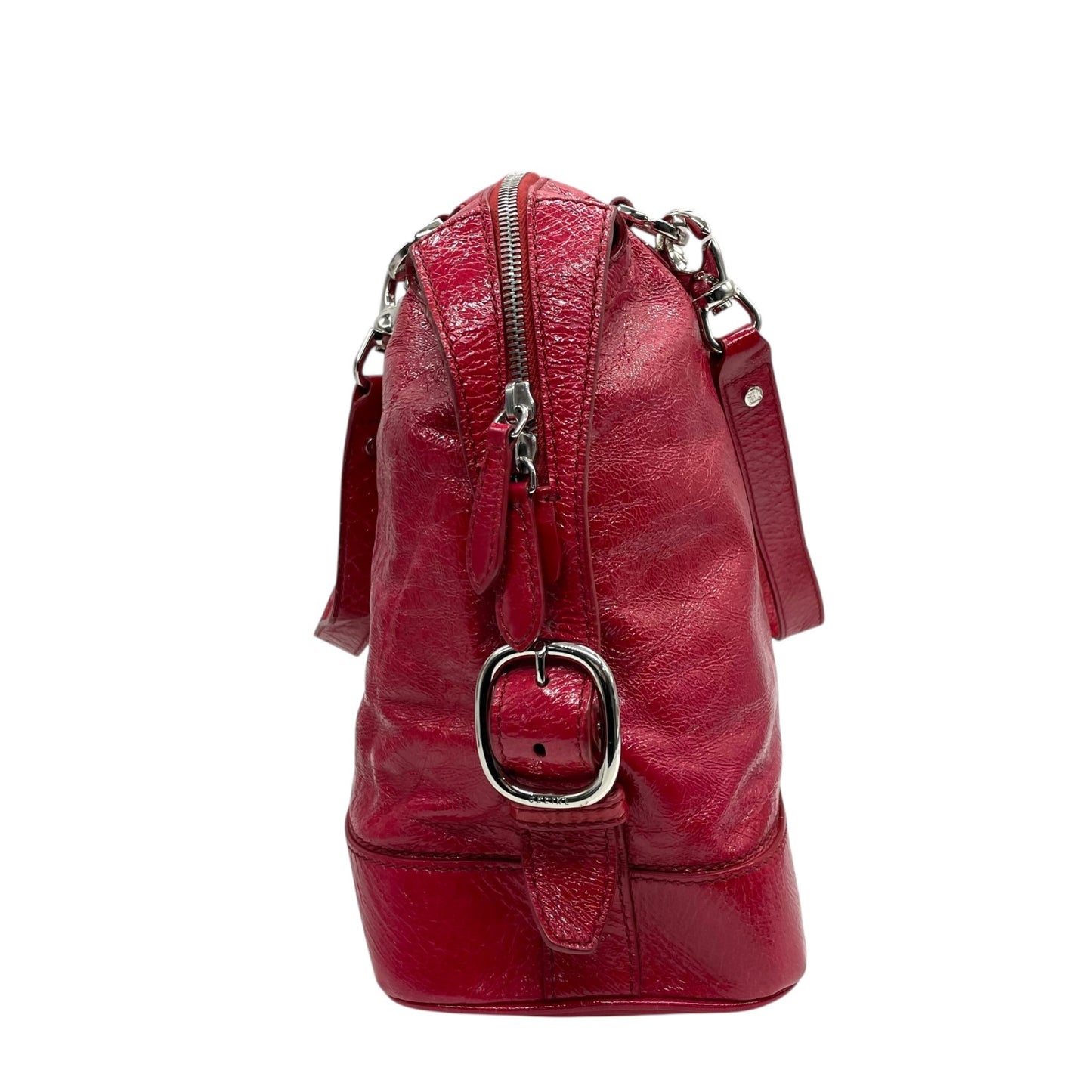 美品 セリーヌ CELINE ビタースウィート Bittersweet ハンドバッグ トートバッグ パテントレザー エナメル 本革 レッド 赤 シルバー金具 ギャザー レディース 肩掛け 軽量 大容量 オールドセリーヌ 鞄 カバン アクセントカラー K3