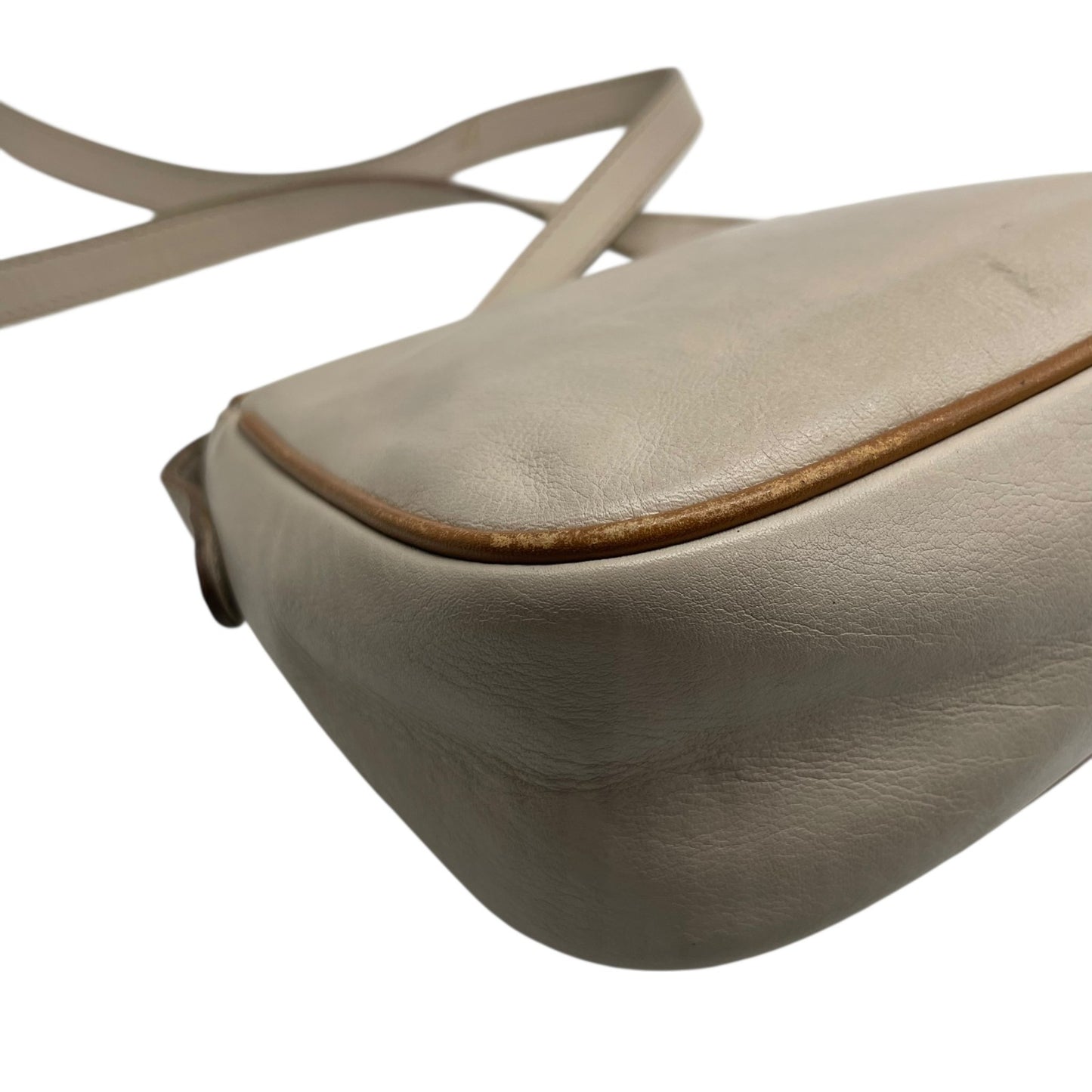 CELINE ヴィンテージ マカダムロゴ レザーショルダーバッグ M06 アイボリー×ブラウン ゴールド金具 クロスボディ オールドセリーヌ C3