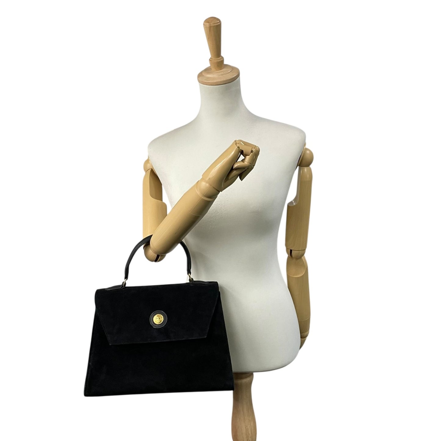 FENDI フェンディ ハンドバッグ スエード レザー ブラック ゴールド金具 トップハンドル フォーマル エレガント レディース K4