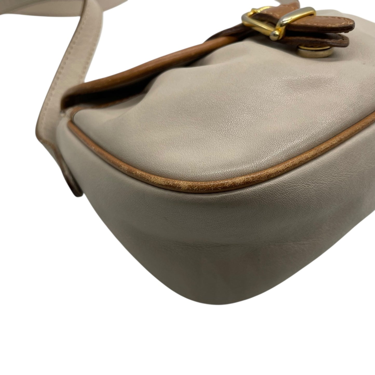 CELINE ヴィンテージ マカダムロゴ レザーショルダーバッグ M06 アイボリー×ブラウン ゴールド金具 クロスボディ オールドセリーヌ C3