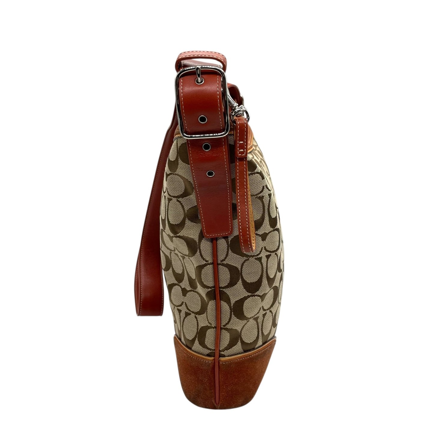 コーチ COACH シグネチャー ワンショルダーバッグ キャンバス スエード ブラウン系 茶色 トリミングレザー 肩掛けバッグ S91