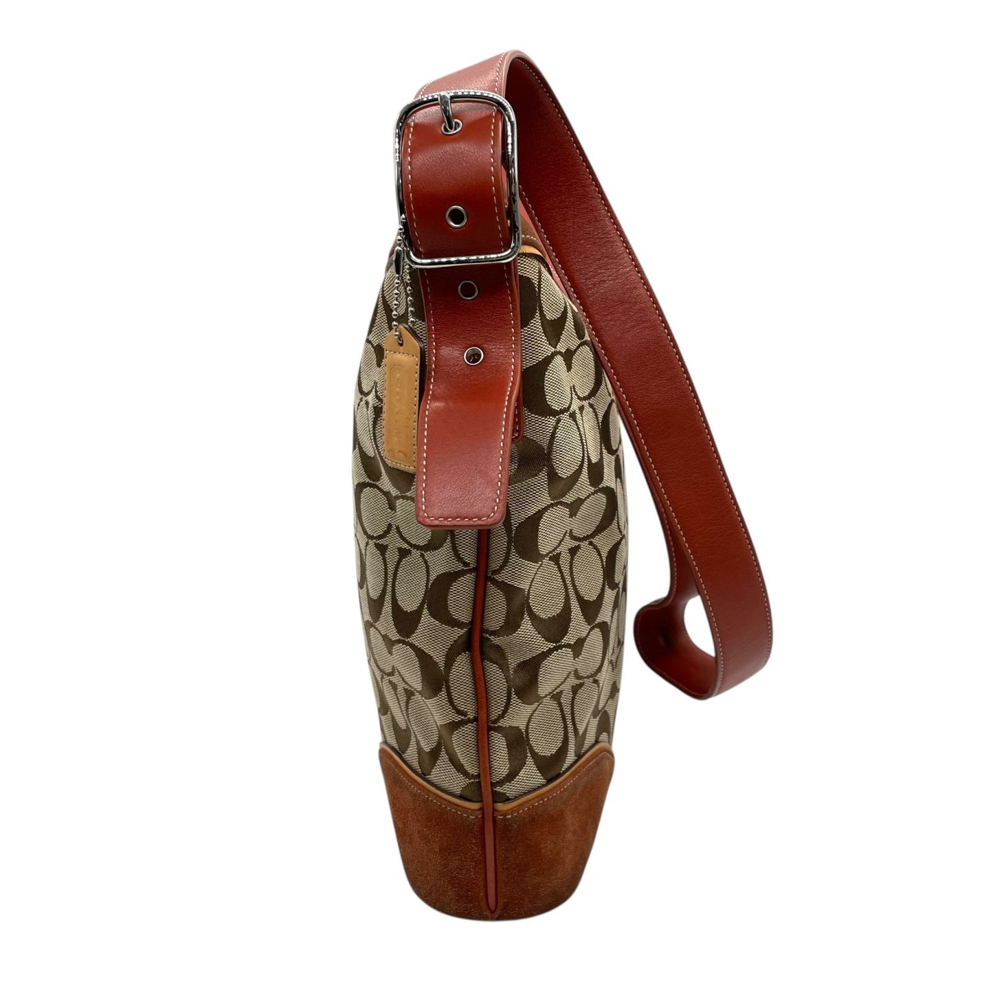 コーチ COACH シグネチャー ワンショルダーバッグ キャンバス スエード ブラウン系 茶色 トリミングレザー 肩掛けバッグ S91