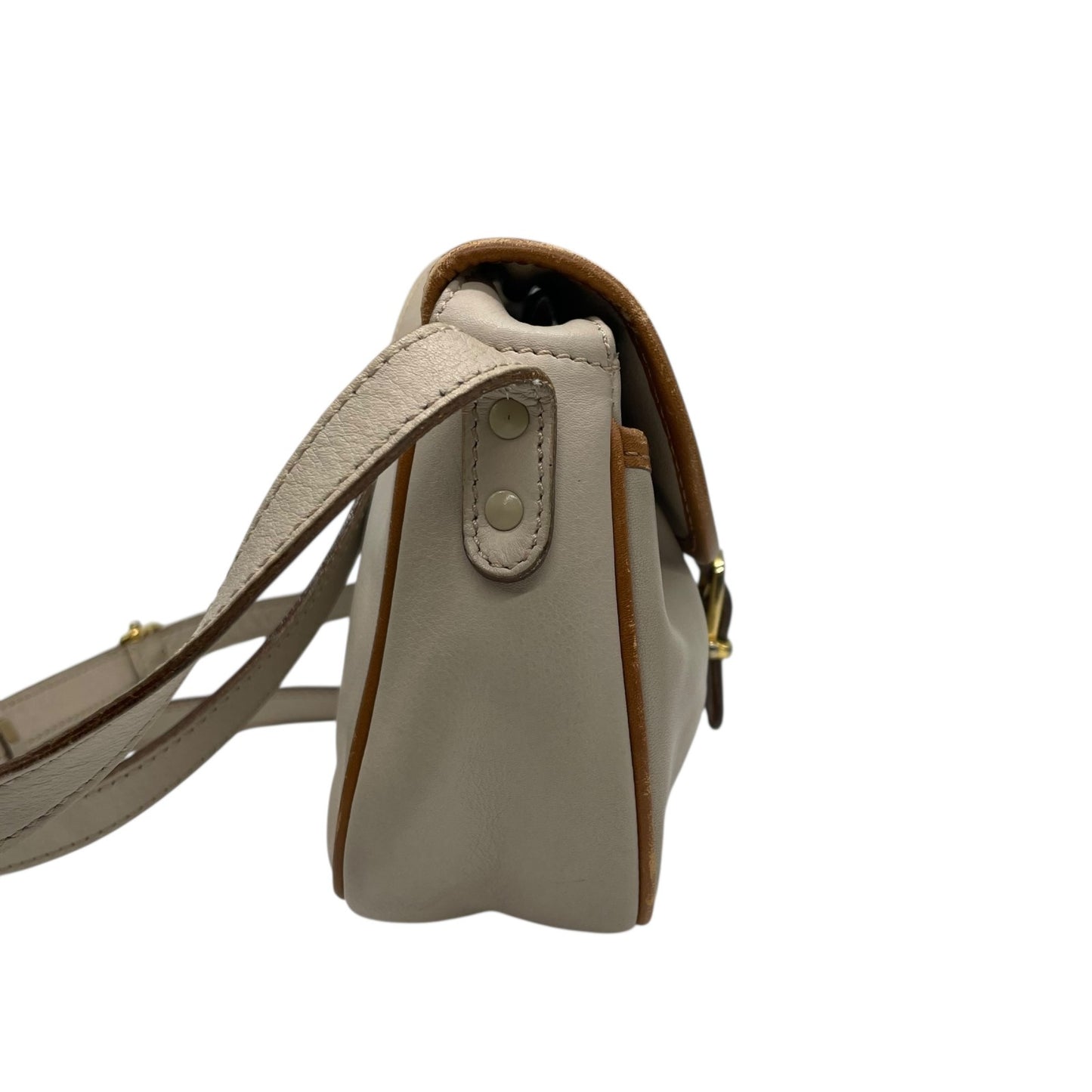 CELINE ヴィンテージ マカダムロゴ レザーショルダーバッグ M06 アイボリー×ブラウン ゴールド金具 クロスボディ オールドセリーヌ C3