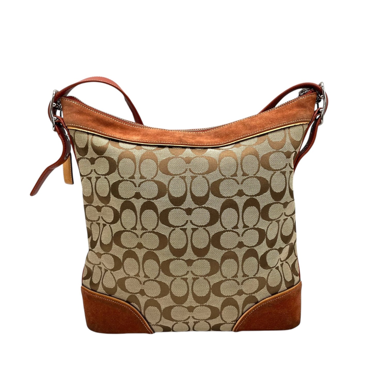 コーチ COACH シグネチャー ワンショルダーバッグ キャンバス スエード ブラウン系 茶色 トリミングレザー 肩掛けバッグ S91