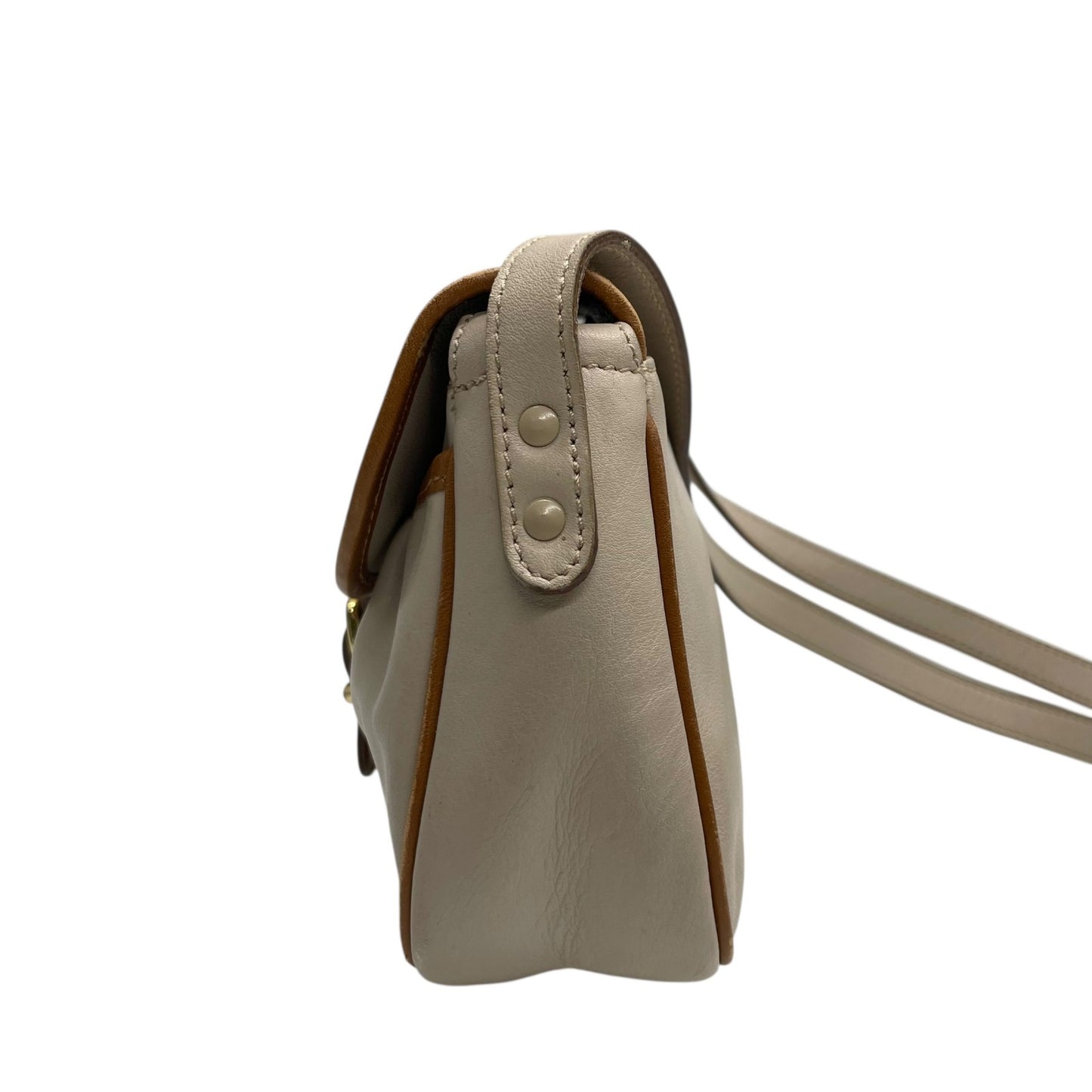 CELINE ヴィンテージ マカダムロゴ レザーショルダーバッグ M06 アイボリー×ブラウン ゴールド金具 クロスボディ オールドセリーヌ C3