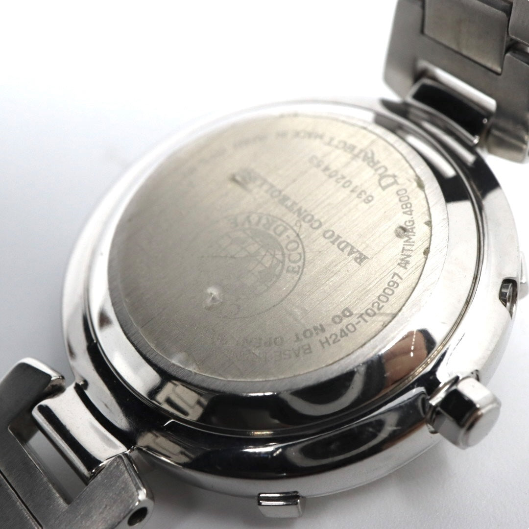 【極美品/稼働品】シチズン クロスシー 腕時計 H240-T020097 エコドライブ 電波ソーラー ワールドタイム レディース デイト シルバー アナログ ビジネス エレガント 高機能 日本製 デュラテクト クリーニング済み G4