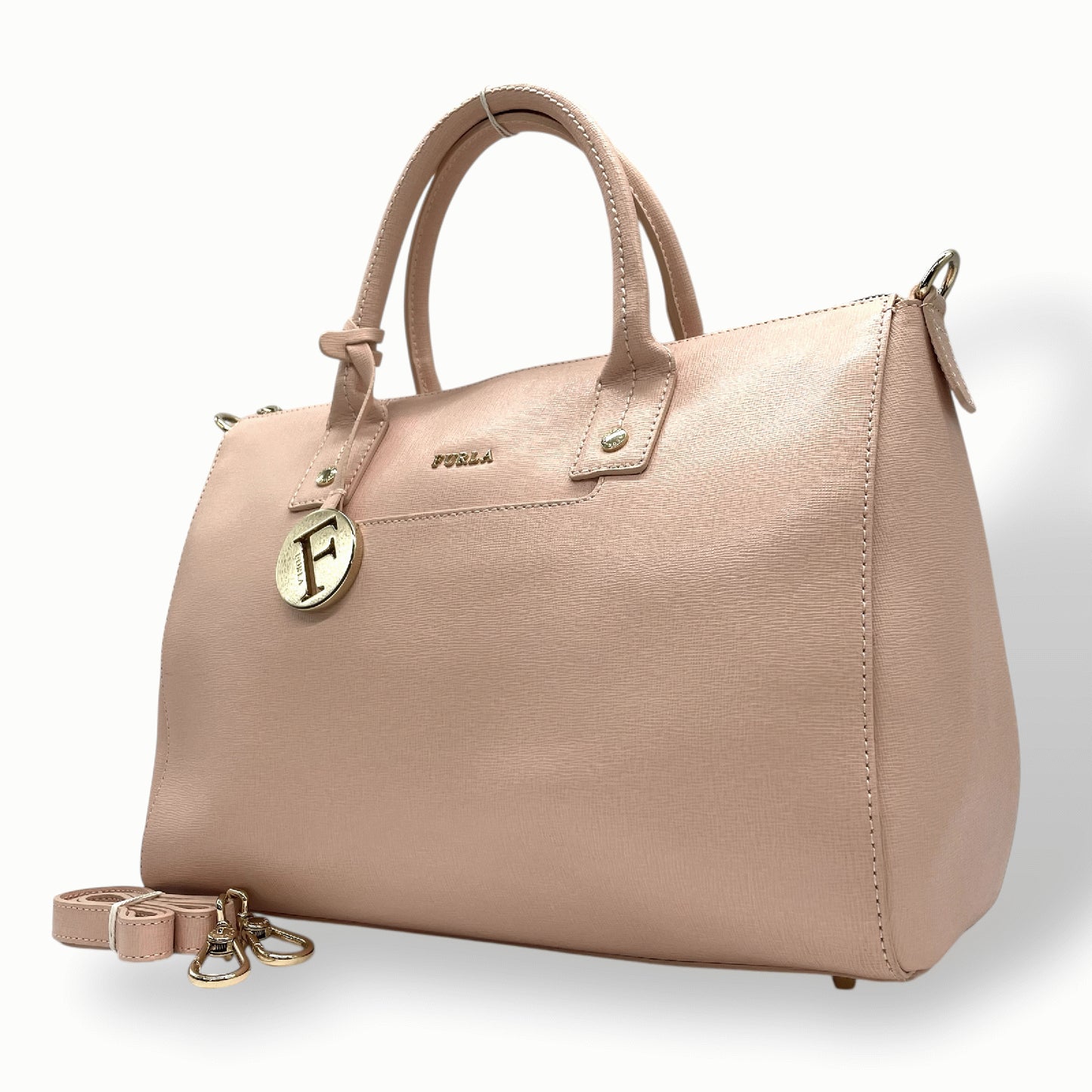 フルラ ハンドバッグ ピンク リンダ 2way トートバッグ ショルダーバッグ 自立可 PVC ロゴチャーム ゴールド金具 ロゴ E2 FURLA ブランド レディース