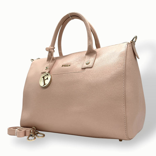 フルラ ハンドバッグ ピンク リンダ 2way トートバッグ ショルダーバッグ 自立可 PVC ロゴチャーム ゴールド金具 ロゴ E2 FURLA ブランド レディース
