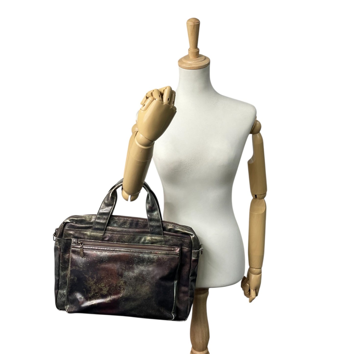 ジャンポールゴルチエ ビジネスバッグ 2WAY ショルダーバッグ Vサイバー 玉虫色 メタリック PVC レザー A4 PC収納可 廃盤 希少 メンズ レディース ユニセックス 通勤 通学 ブリーフケース ヴィンテージ 10