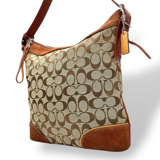 コーチ COACH シグネチャー ワンショルダーバッグ キャンバス スエード ブラウン系 茶色 トリミングレザー 肩掛けバッグ S91
