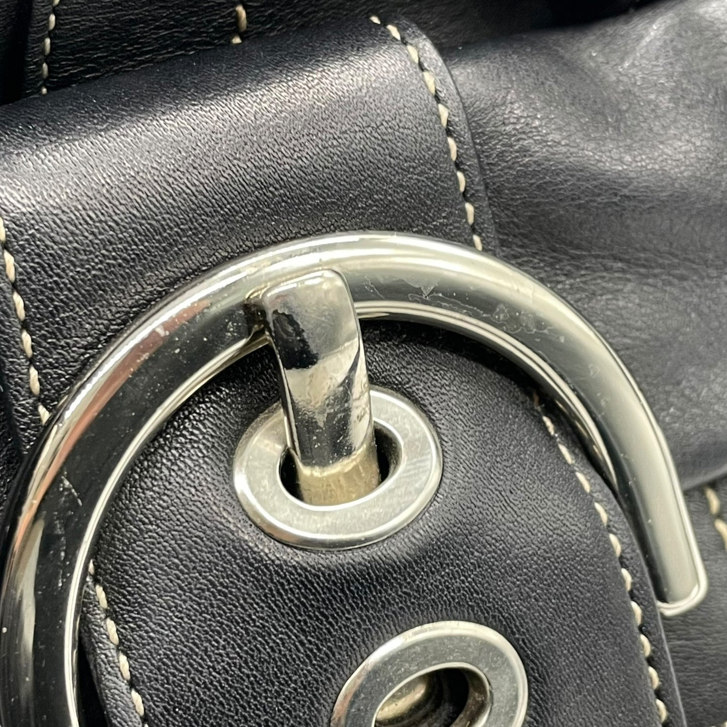 コーチ COACH レザー サッチェルバッグ ハンドバッグ ソーホー ロングハンドル ボストン ブラック 黒 ステッチ シルバー金具 ハンドバッグ 高級感 S91