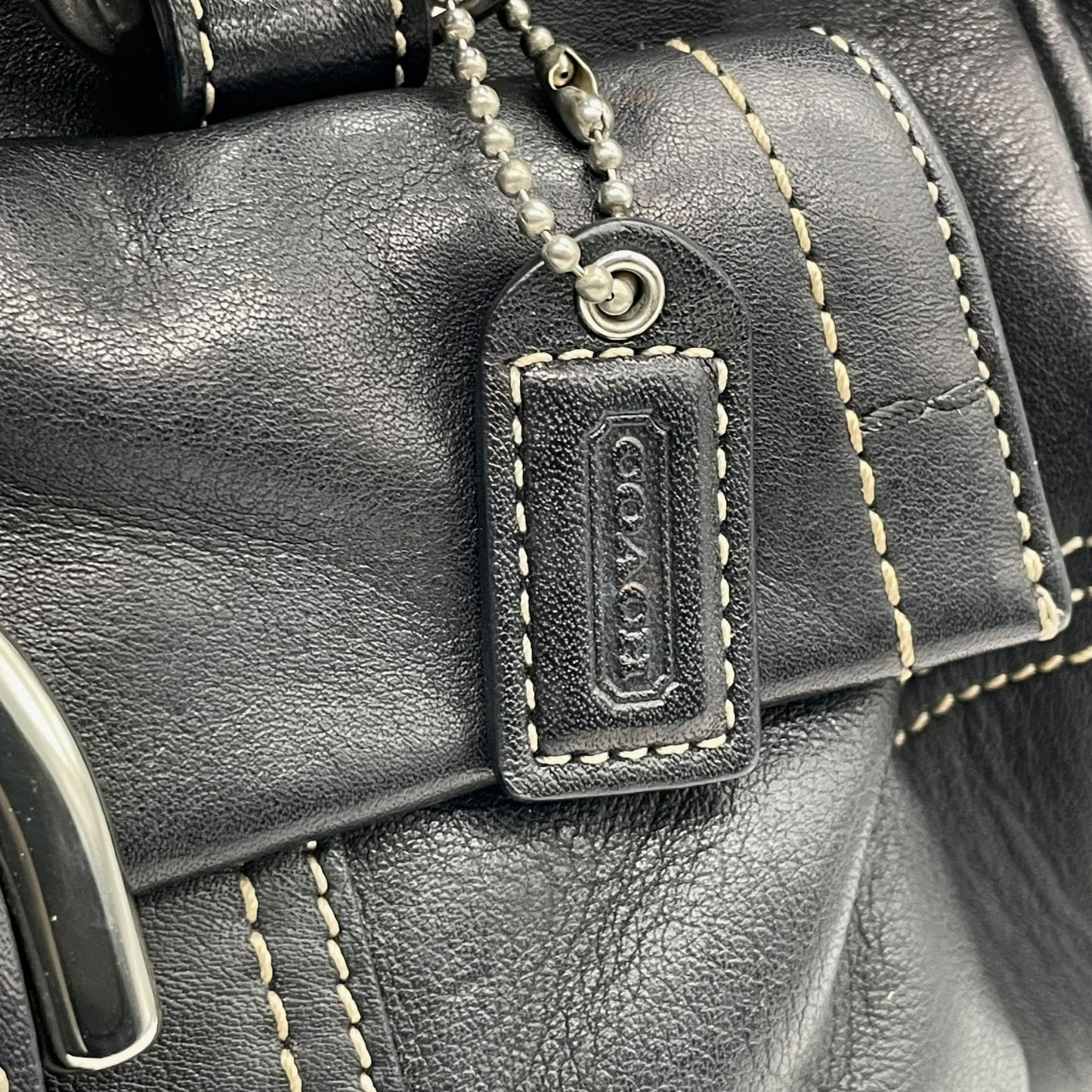 コーチ COACH レザー サッチェルバッグ ハンドバッグ ソーホー ロングハンドル ボストン ブラック 黒 ステッチ シルバー金具 ハンドバッグ 高級感 S91