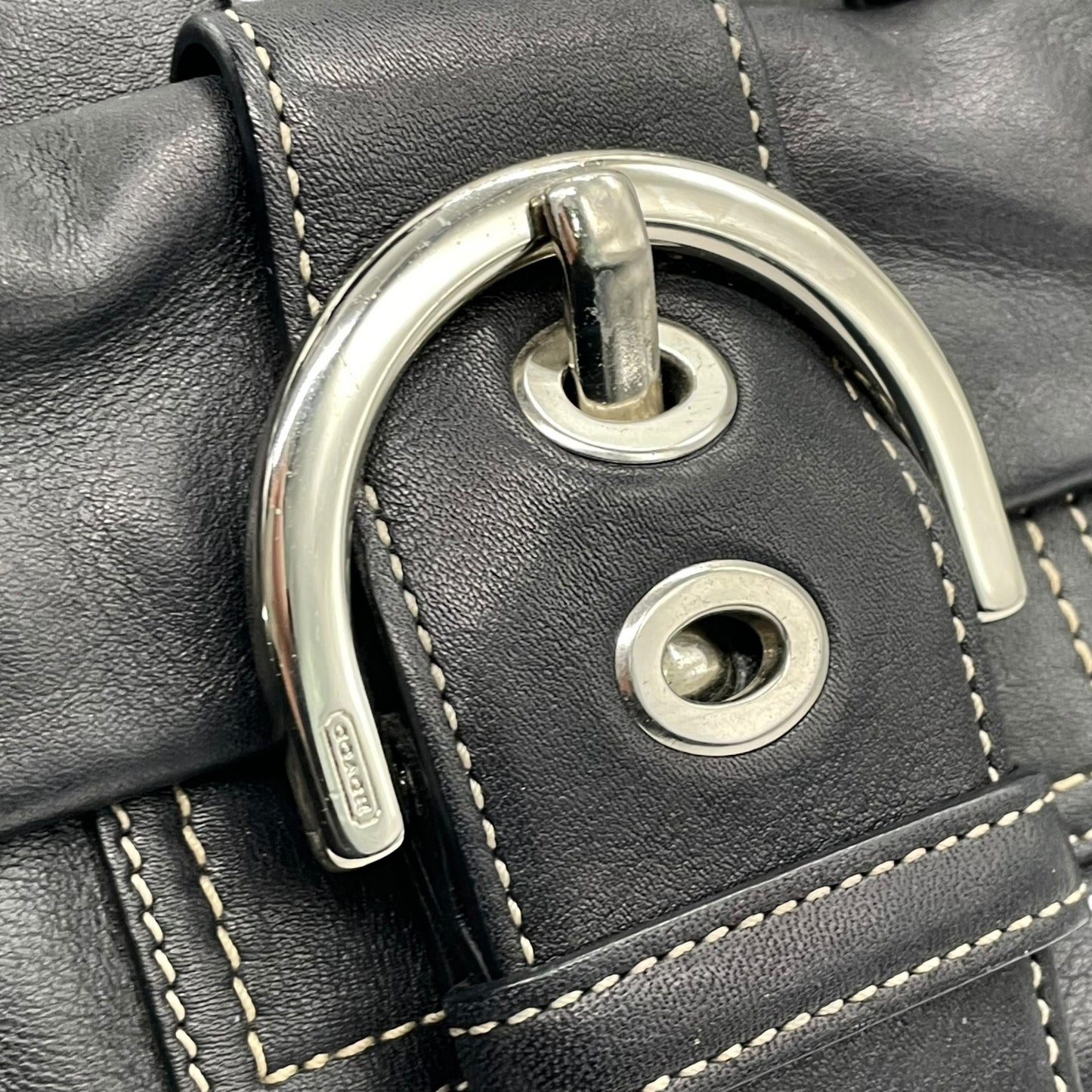 コーチ COACH レザー サッチェルバッグ ハンドバッグ ソーホー ロングハンドル ボストン ブラック 黒 ステッチ シルバー金具 ハンドバッグ 高級感 S91