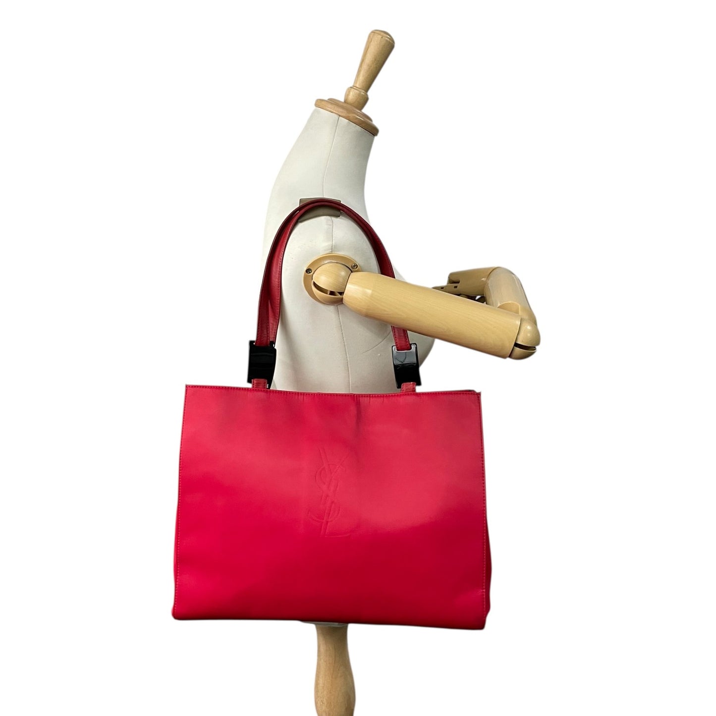 イヴ サンローラン YSL ビッグロゴ ナイロン トートバッグ レッド ショルダーバッグ ミニマルデザイン C1