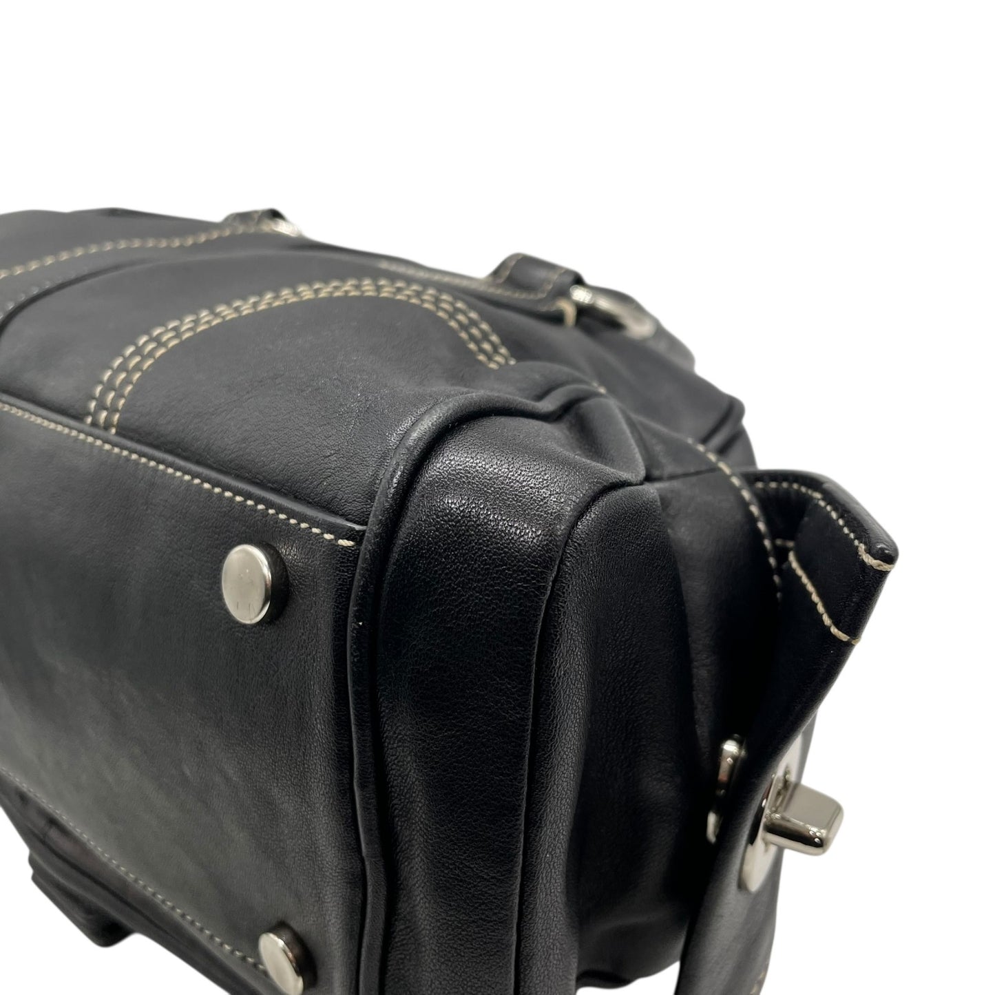 コーチ COACH レザー サッチェルバッグ ハンドバッグ ソーホー ロングハンドル ボストン ブラック 黒 ステッチ シルバー金具 ハンドバッグ 高級感 S91