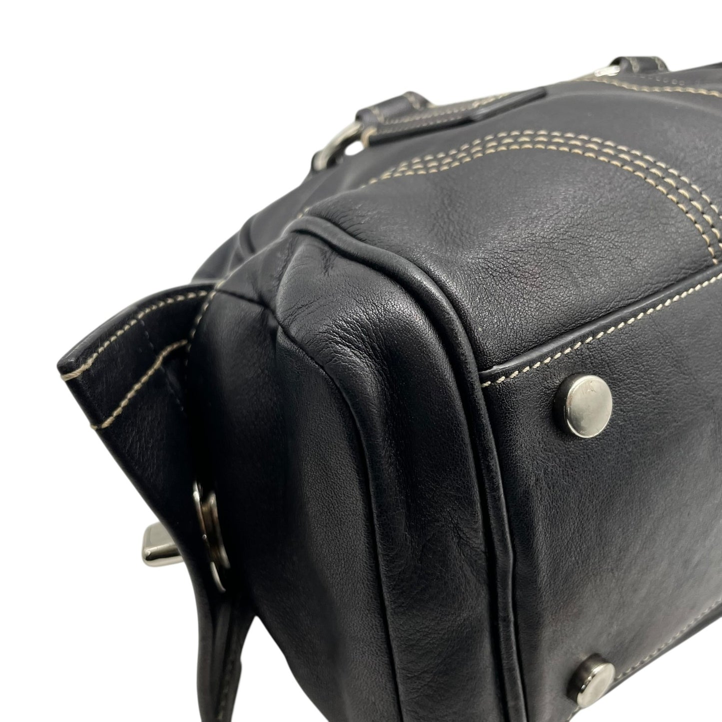 コーチ COACH レザー サッチェルバッグ ハンドバッグ ソーホー ロングハンドル ボストン ブラック 黒 ステッチ シルバー金具 ハンドバッグ 高級感 S91