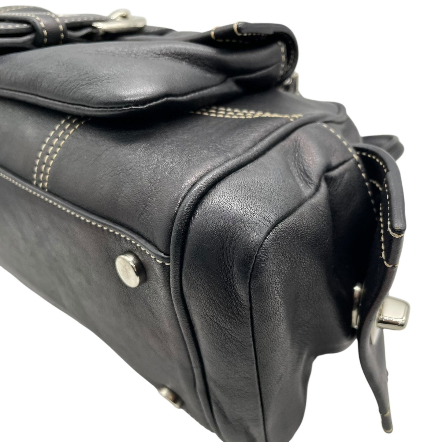 コーチ COACH レザー サッチェルバッグ ハンドバッグ ソーホー ロングハンドル ボストン ブラック 黒 ステッチ シルバー金具 ハンドバッグ 高級感 S91