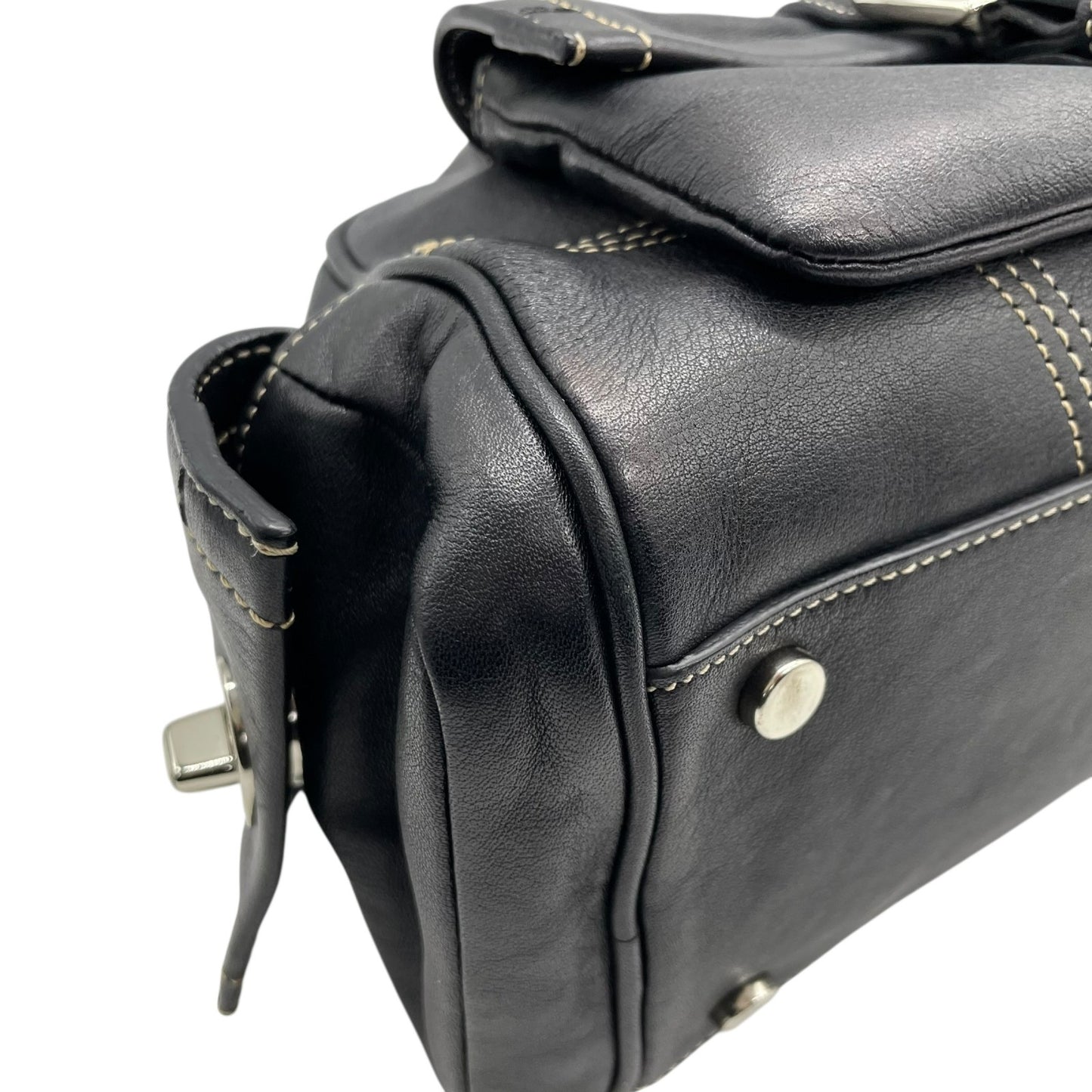 コーチ COACH レザー サッチェルバッグ ハンドバッグ ソーホー ロングハンドル ボストン ブラック 黒 ステッチ シルバー金具 ハンドバッグ 高級感 S91