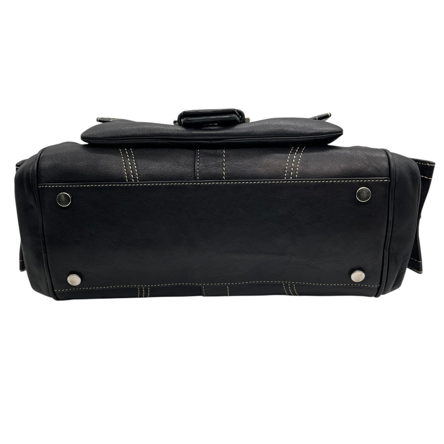 コーチ COACH レザー サッチェルバッグ ハンドバッグ ソーホー ロングハンドル ボストン ブラック 黒 ステッチ シルバー金具 ハンドバッグ 高級感 S91