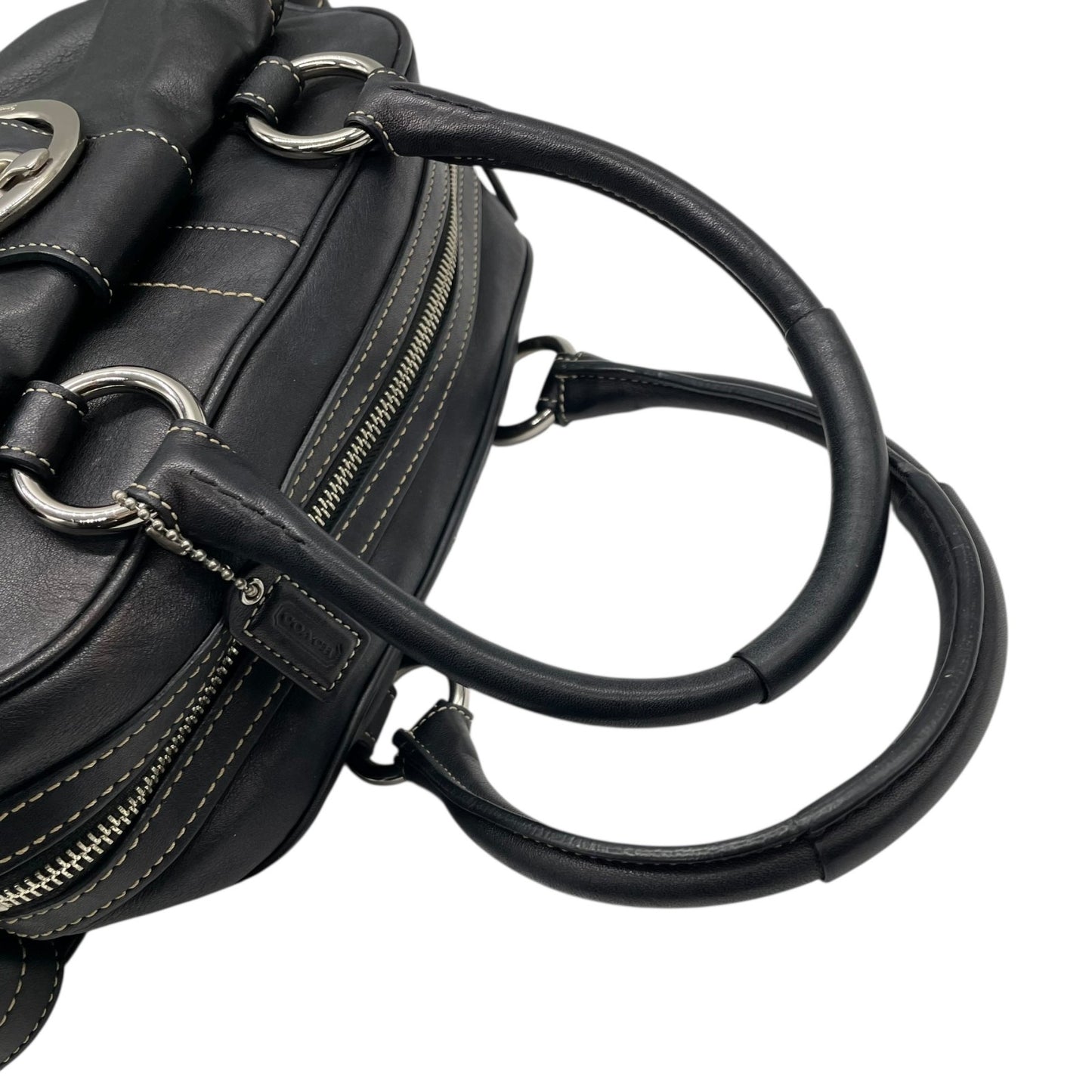 コーチ COACH レザー サッチェルバッグ ハンドバッグ ソーホー ロングハンドル ボストン ブラック 黒 ステッチ シルバー金具 ハンドバッグ 高級感 S91