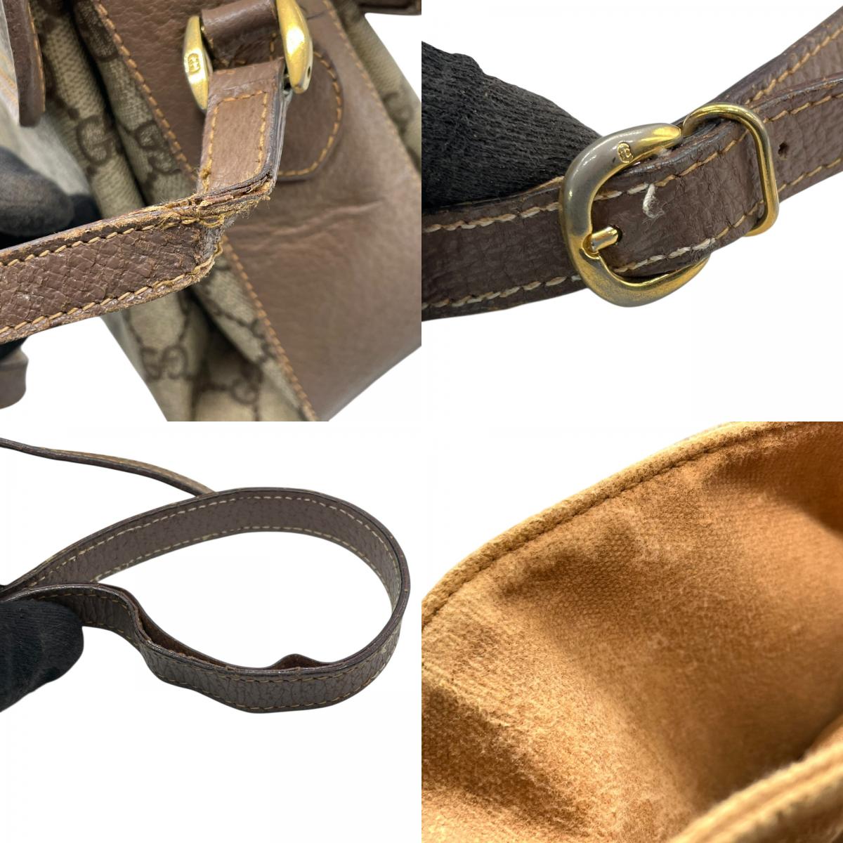 GUCCI オールドグッチ GGスプリーム ショルダーバッグ PVCキャンバス レザー ベージュ ブラウン ゴールド金具 ヴィンテージ S76