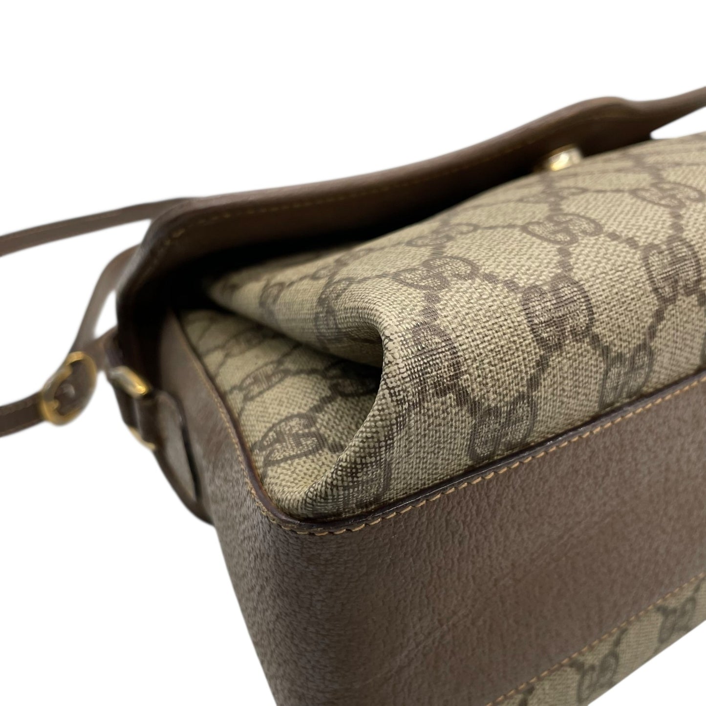 GUCCI オールドグッチ GGスプリーム ショルダーバッグ PVCキャンバス レザー ベージュ ブラウン ゴールド金具 ヴィンテージ S76