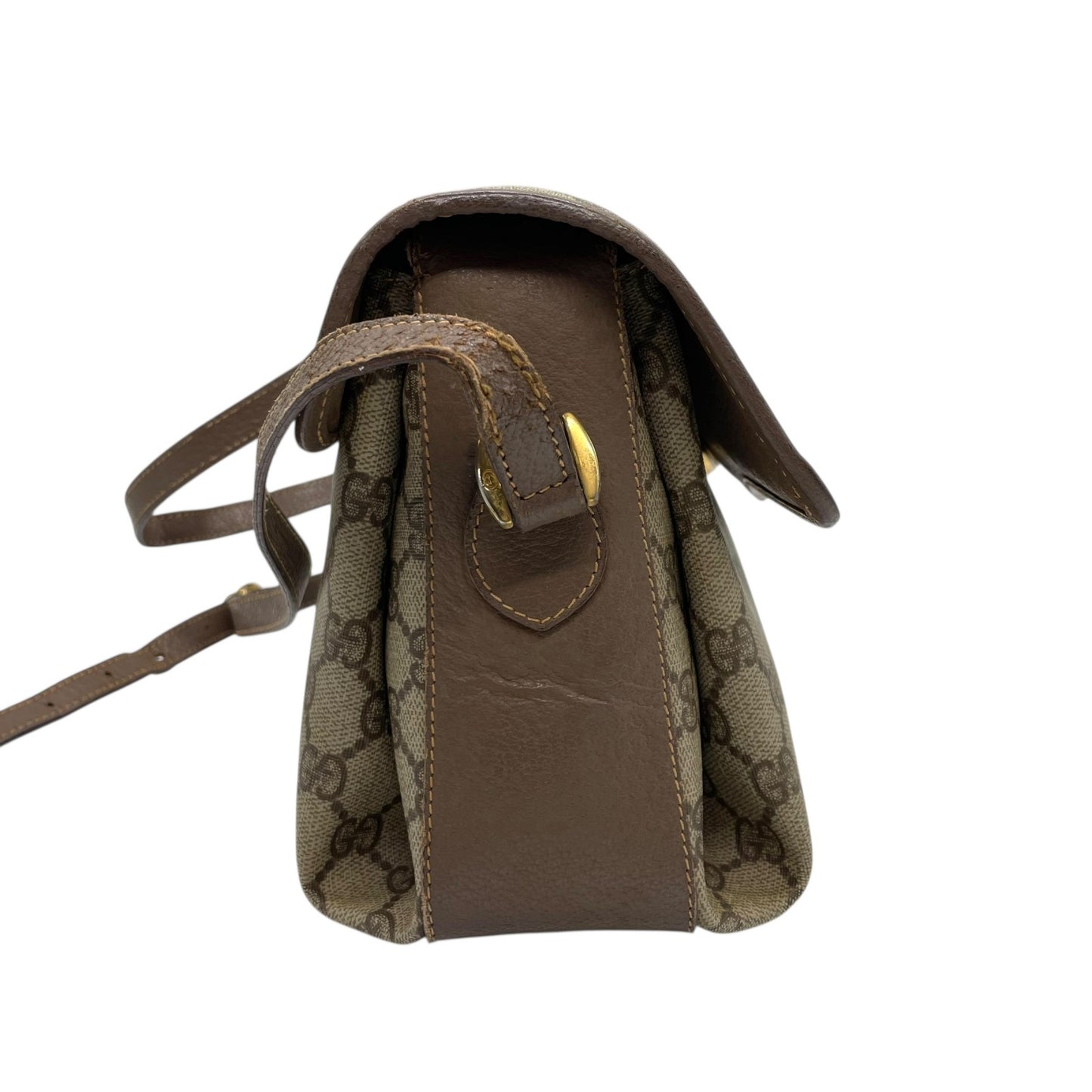 GUCCI オールドグッチ GGスプリーム ショルダーバッグ PVCキャンバス レザー ベージュ ブラウン ゴールド金具 ヴィンテージ S76