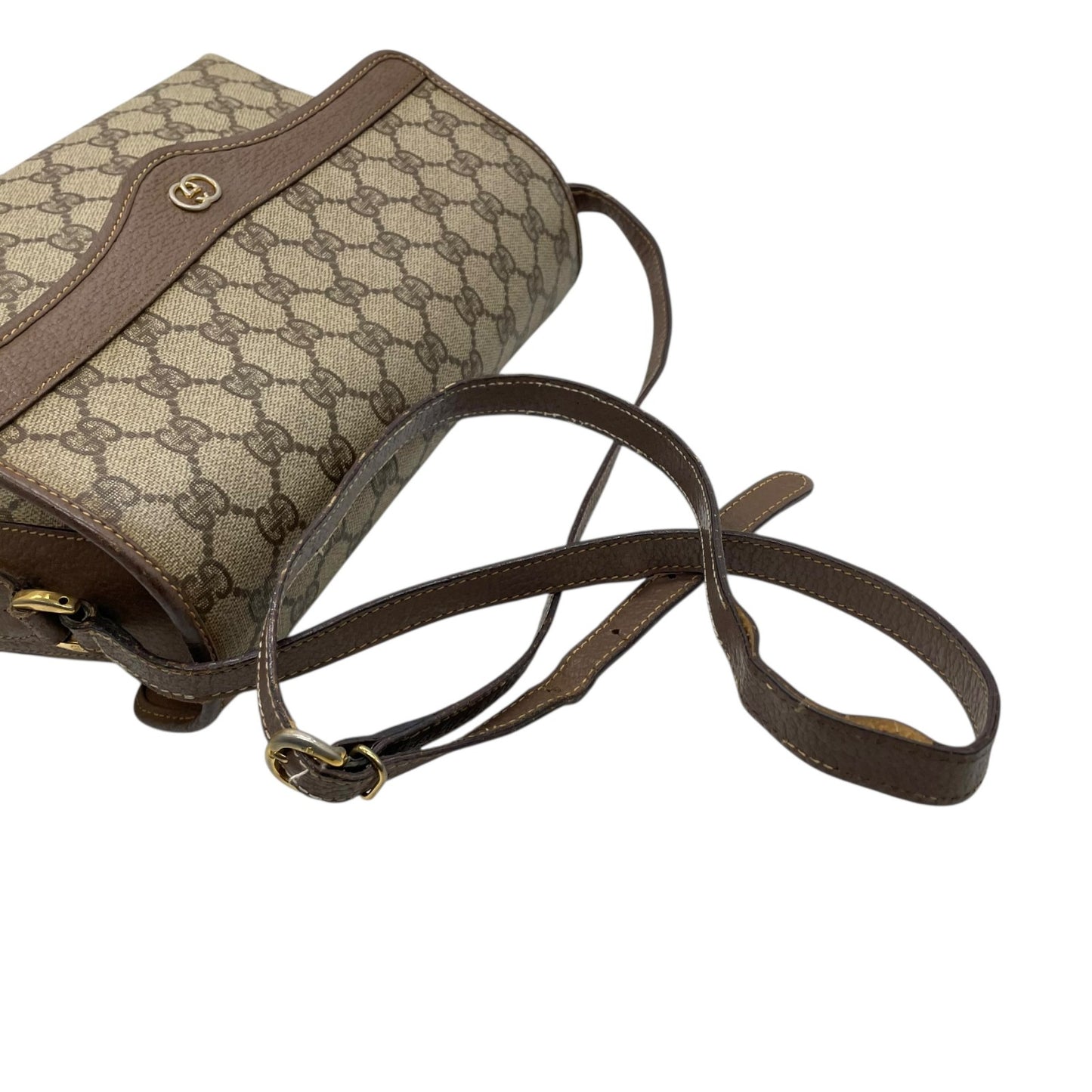 GUCCI オールドグッチ GGスプリーム ショルダーバッグ PVCキャンバス レザー ベージュ ブラウン ゴールド金具 ヴィンテージ S76