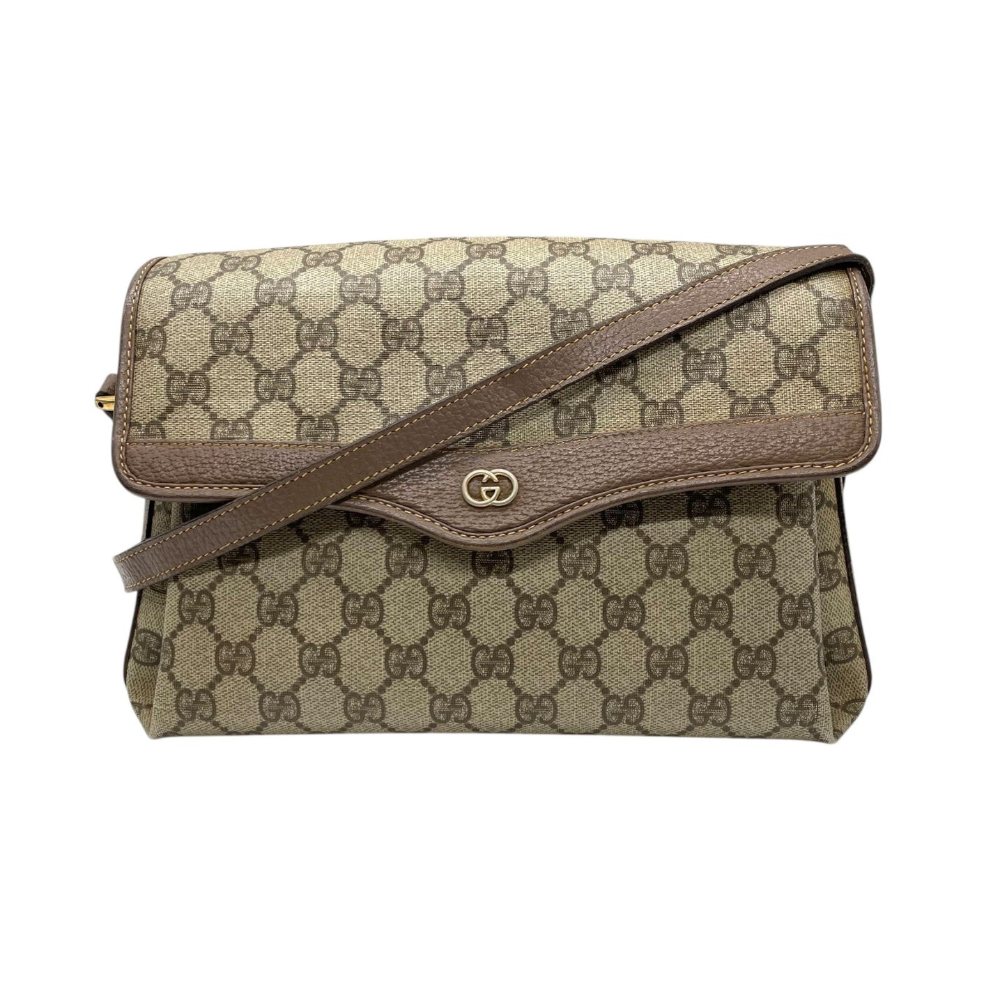 GUCCI オールドグッチ GGスプリーム ショルダーバッグ PVCキャンバス レザー ベージュ ブラウン ゴールド金具 ヴィンテージ S76