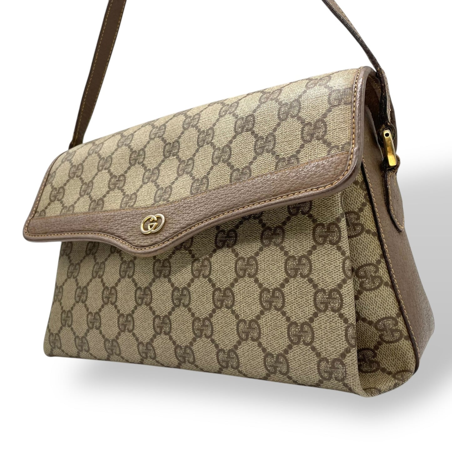 GUCCI オールドグッチ GGスプリーム ショルダーバッグ PVCキャンバス レザー ベージュ ブラウン ゴールド金具 ヴィンテージ S76