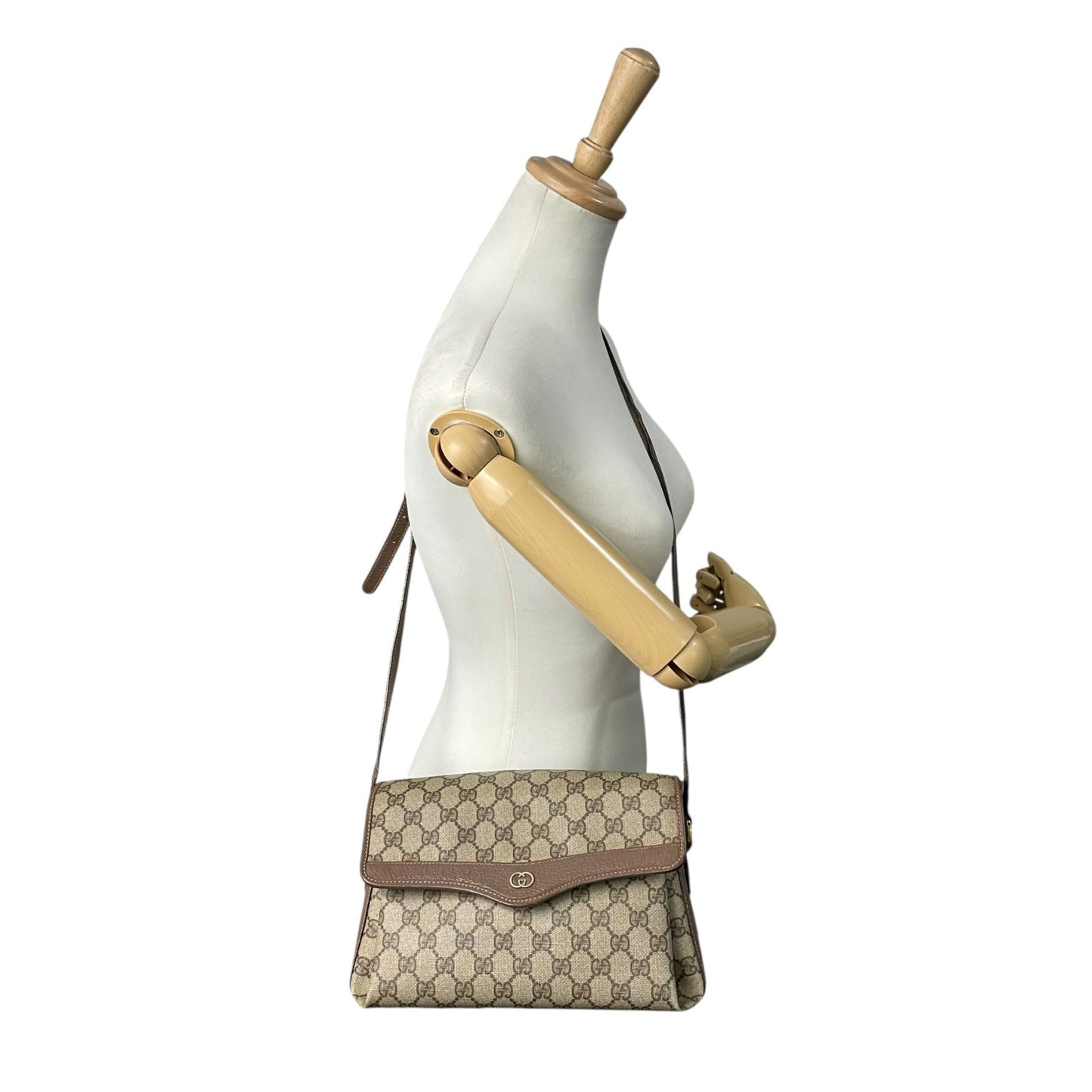 GUCCI オールドグッチ GGスプリーム ショルダーバッグ PVCキャンバス レザー ベージュ ブラウン ゴールド金具 ヴィンテージ S76