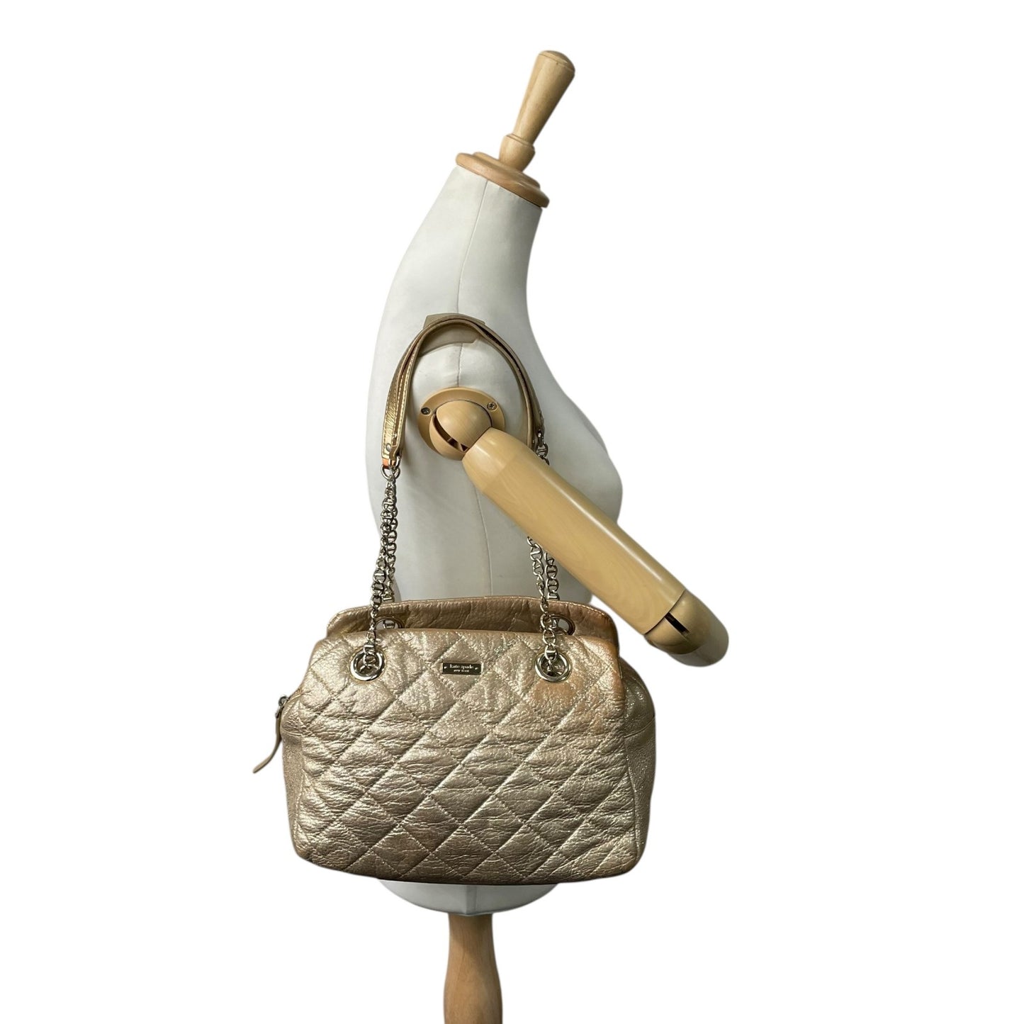 ケイトスペード Kate Spade チェーンショルダーバッグ ハンドバッグ ロングハンドル メタリックゴールド キルティング レザー 上品 トートバッグ S81
