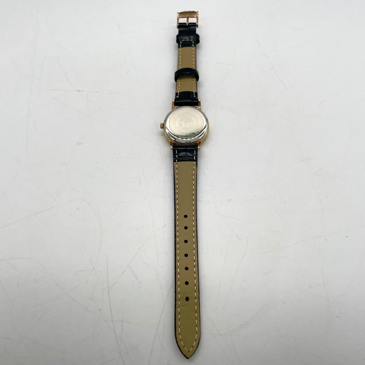 【稼働品/美品】 CITIZEN シチズン エコドライブ レディース 腕時計 E001-S107296 ソーラーウォッチ ゴールドケース 白文字盤 黒レザーベルト デイデイト カレンダー付 クラシック エレガント アナログ クリーニング済 CITIZEN G4