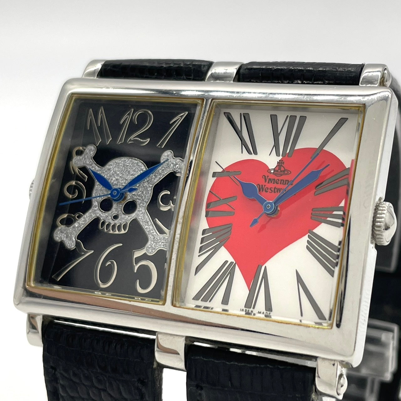 【電池交換済／稼働品】ヴィヴィアンウエストウッド 腕時計 ダブルフェイス デュアルタイム スカル＆ハート VW-9038 スクエア メンズ レディース TOO FAST TO LIVE アナログ クオーツ パンク ロックデザイン Vivienne Westwood G4