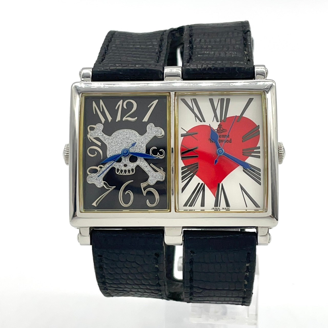 【電池交換済／稼働品】ヴィヴィアンウエストウッド 腕時計 ダブルフェイス デュアルタイム スカル＆ハート VW-9038 スクエア メンズ レディース TOO FAST TO LIVE アナログ クオーツ パンク ロックデザイン Vivienne Westwood G4