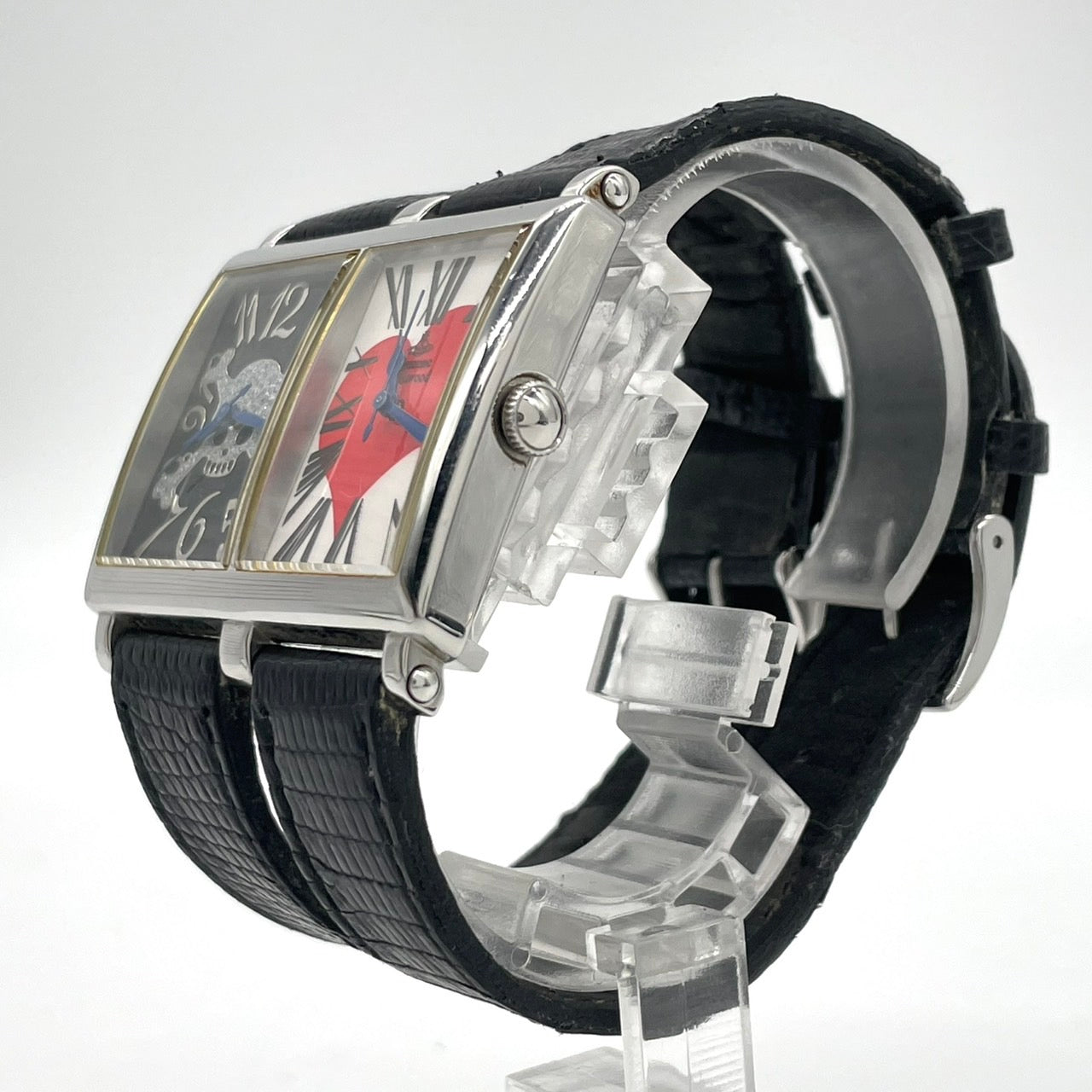 【電池交換済／稼働品】ヴィヴィアンウエストウッド 腕時計 ダブルフェイス デュアルタイム スカル＆ハート VW-9038 スクエア メンズ レディース TOO FAST TO LIVE アナログ クオーツ パンク ロックデザイン Vivienne Westwood G4