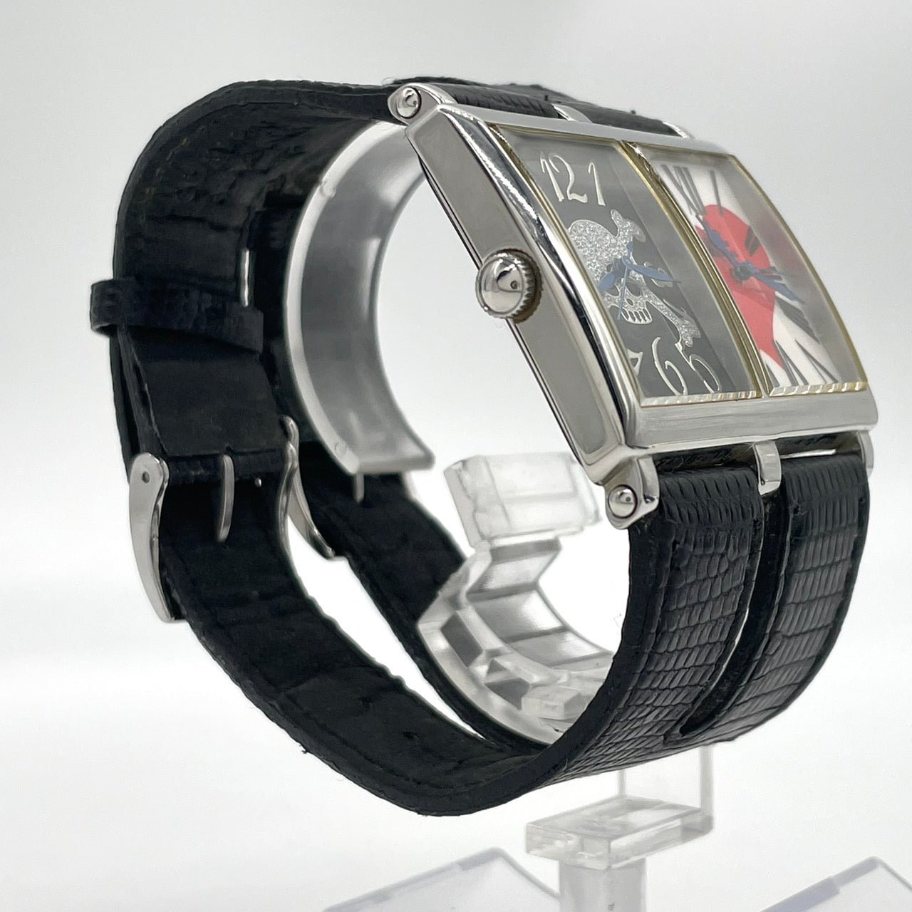 【電池交換済／稼働品】ヴィヴィアンウエストウッド 腕時計 ダブルフェイス デュアルタイム スカル＆ハート VW-9038 スクエア メンズ レディース TOO FAST TO LIVE アナログ クオーツ パンク ロックデザイン Vivienne Westwood G4