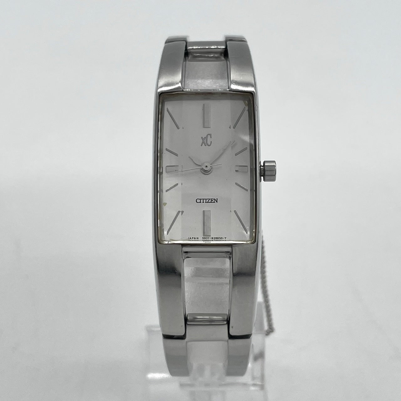 【美品／電池交換済】CITIZEN XC シチズン クロスシー レディース 腕時計 シルバー バングルウォッチ ブレスレット アナログ クオーツ エレガント ドレスウォッチ ビジネス カジュアル スクエア レクタンギュラー シンプル クリーニング済 G4