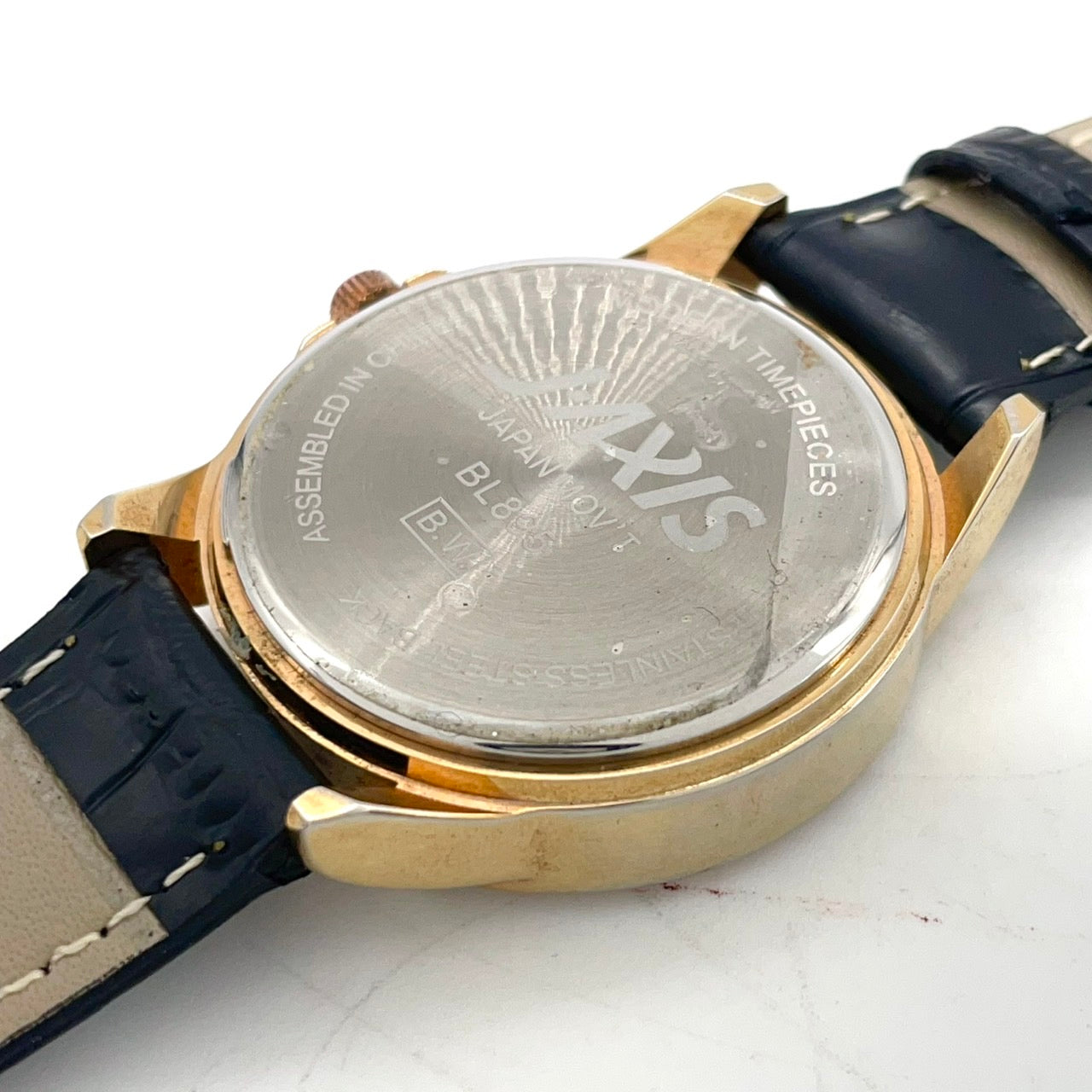 【稼働品/電池交換済】J-AXIS Lamue 腕時計 BL895 レディース クオーツ ゴールド 黒革ベルト ラインストーンベゼル ハートチャーム ギミック アナログ ラウンド ファッションウォッチ かわいい おしゃれ クリーニング済 G4