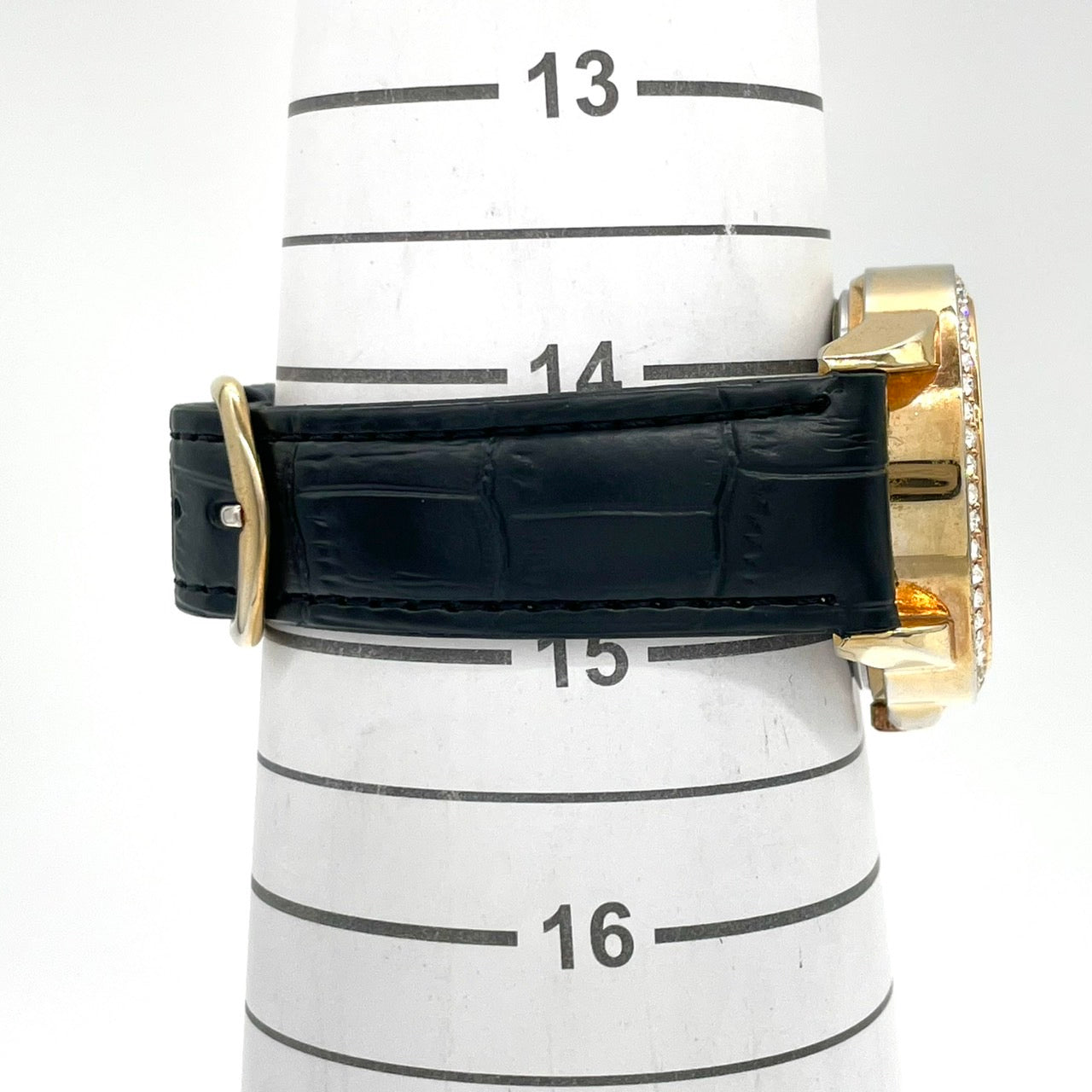 【稼働品/電池交換済】J-AXIS Lamue 腕時計 BL895 レディース クオーツ ゴールド 黒革ベルト ラインストーンベゼル ハートチャーム ギミック アナログ ラウンド ファッションウォッチ かわいい おしゃれ クリーニング済 G4