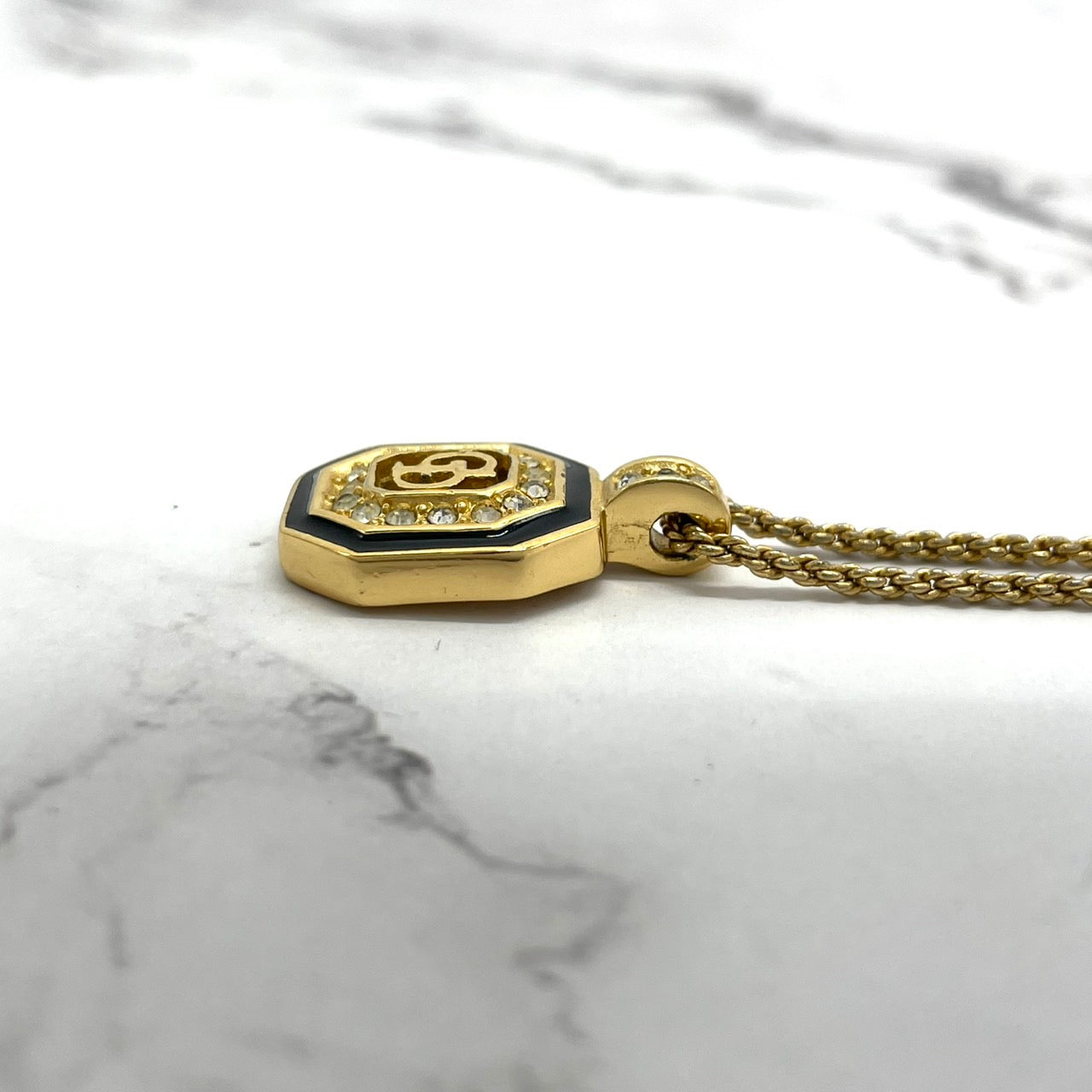 美品 Christian Dior クリスチャンディオール ネックレス CDロゴ ロゴプレート ラインストーン ゴールドチェーン ヴィンテージ ジュエリー レディース I3