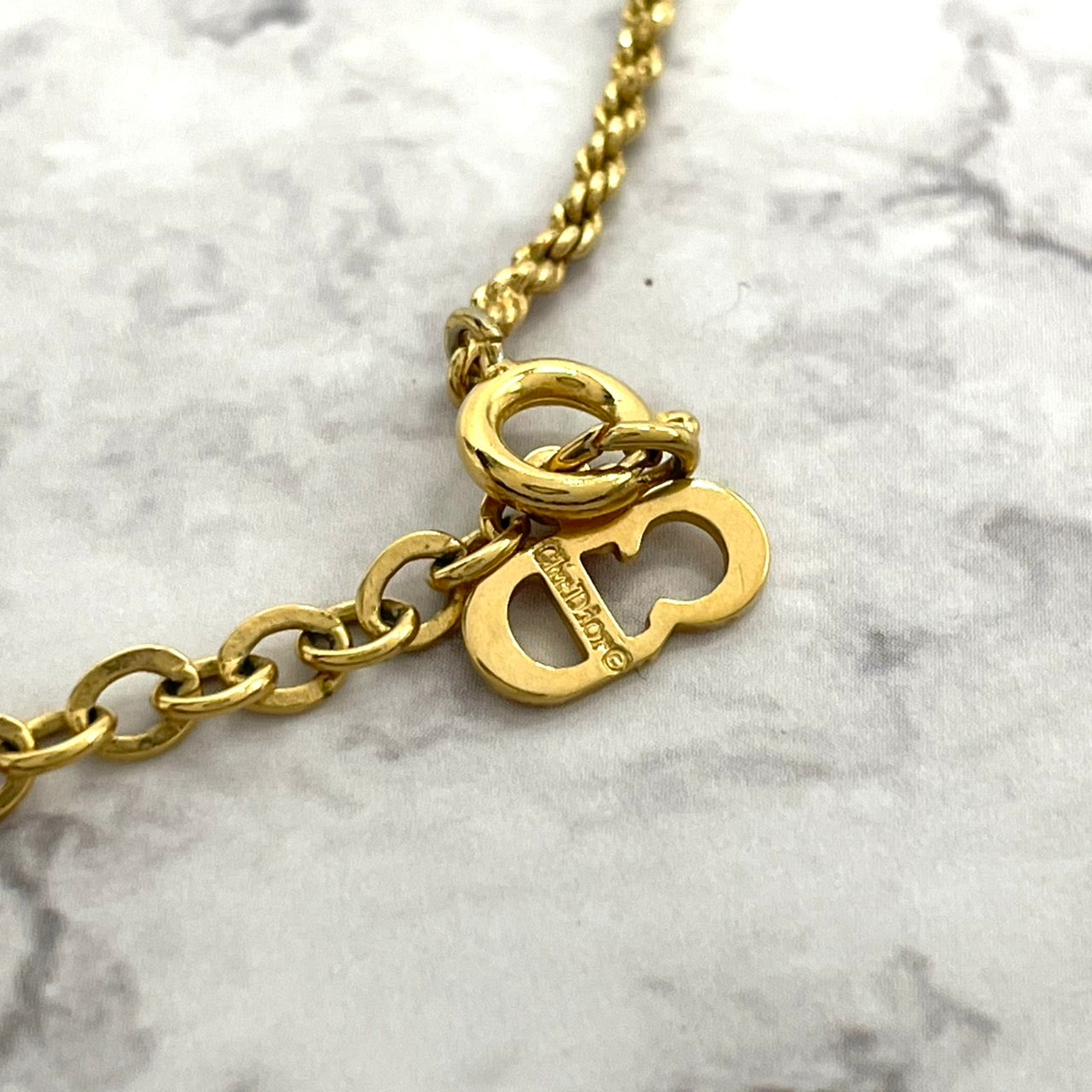 美品 Christian Dior クリスチャンディオール ネックレス CDロゴ ロゴプレート ラインストーン ゴールドチェーン ヴィンテージ ジュエリー レディース I3