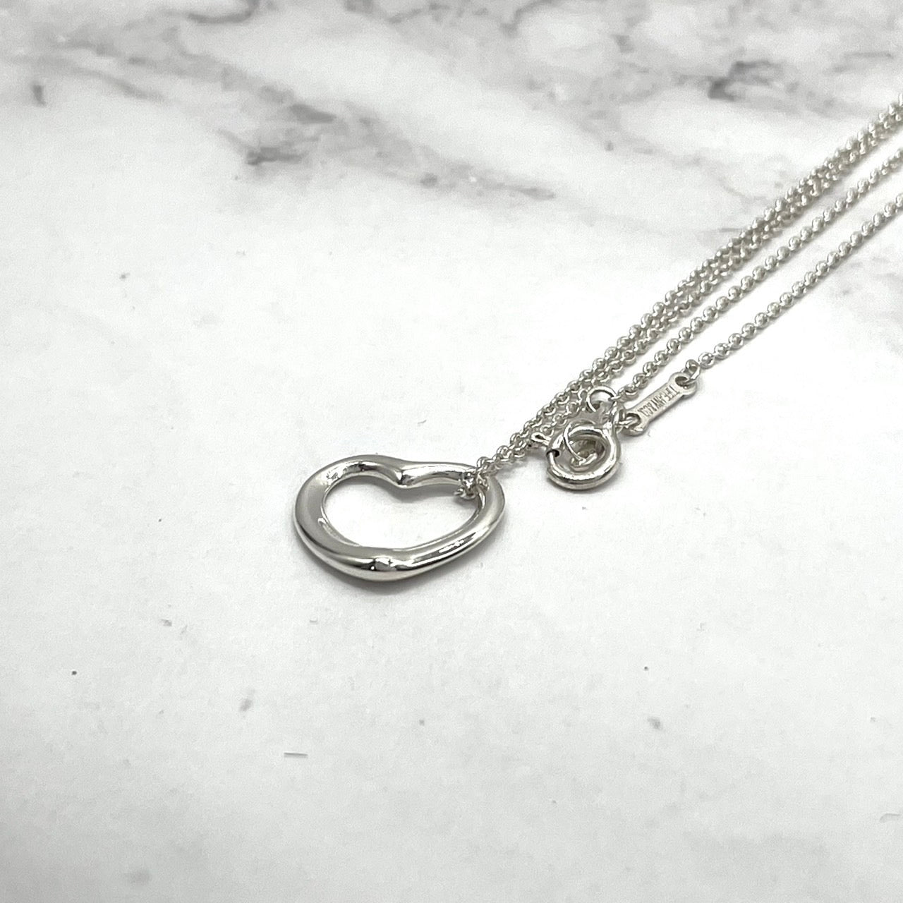 美品 TIFFANY & Co. ティファニー ネックレス オープンハート エルサ・ペレッティ SV925 シルバー ヴィンテージ ペンダント ジュエリー アクセサリー レディース I1